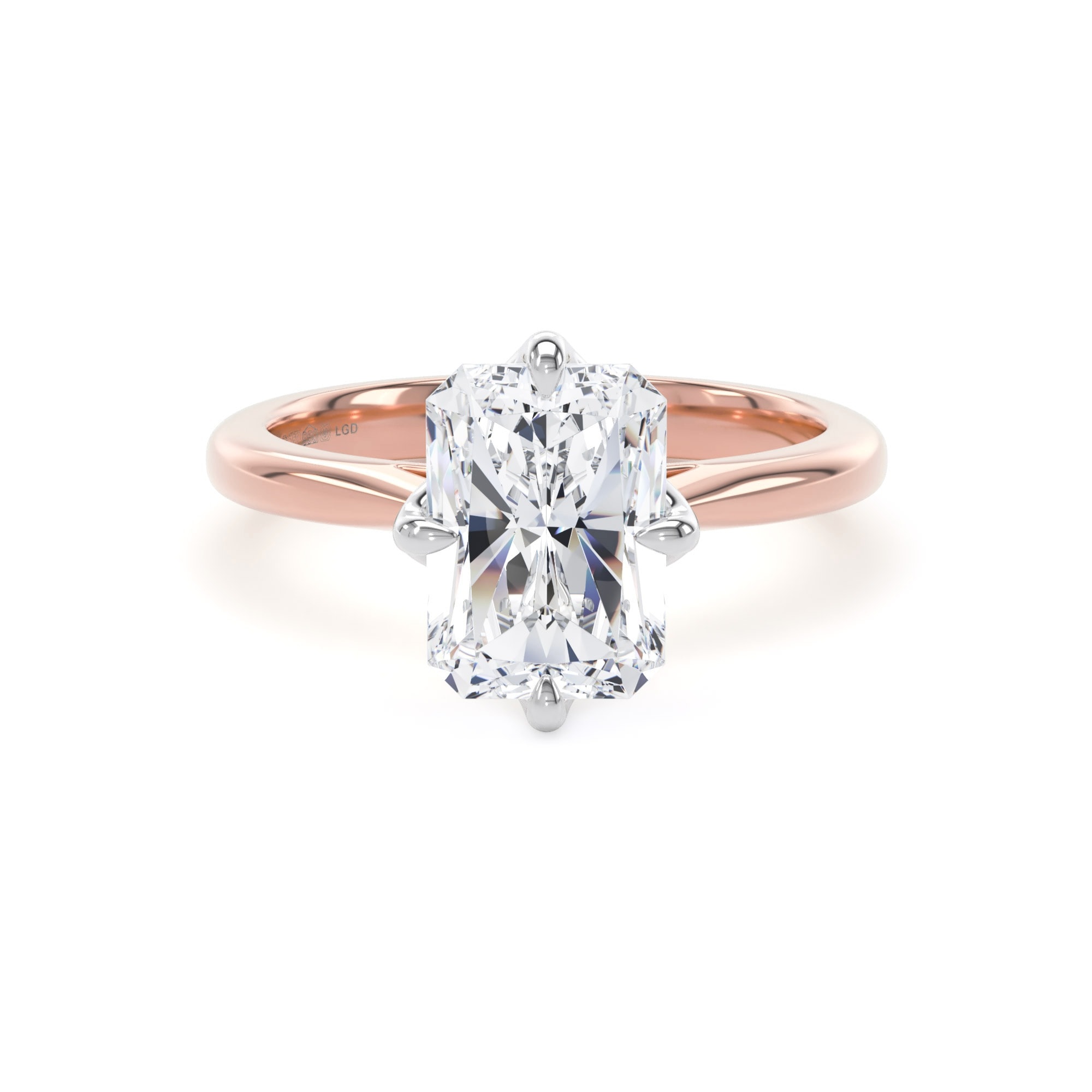 18ct Rose Gold and Platinum Compass Set 3.00cttw Radiant Cut Lab Grown Diamond Solitaire Engagement Ring