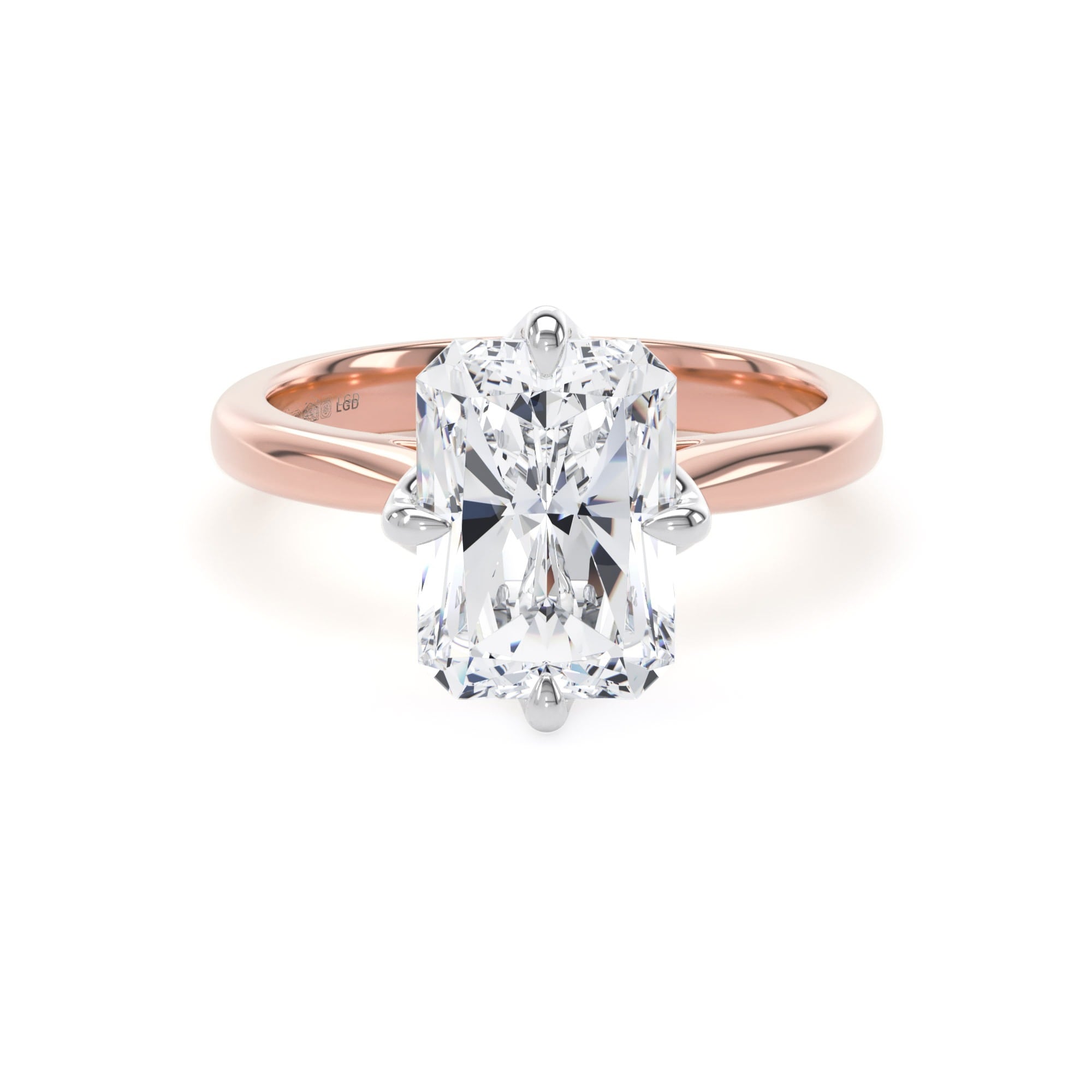 18ct Rose Gold and Platinum Compass Set 4.00cttw Radiant Cut Lab Grown Diamond Solitaire Engagement Ring