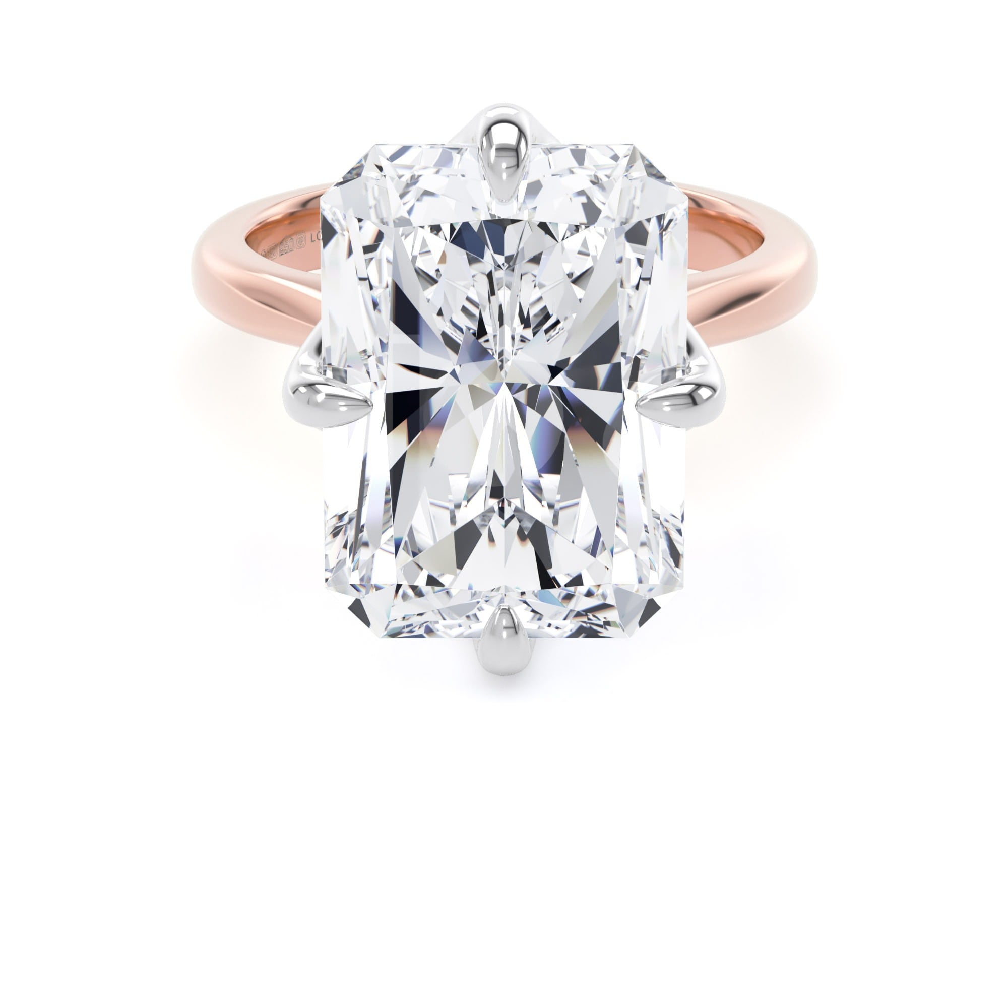 18ct Rose Gold and Platinum Compass Set 10.00cttw Radiant Cut Lab Grown Diamond Solitaire Engagement Ring