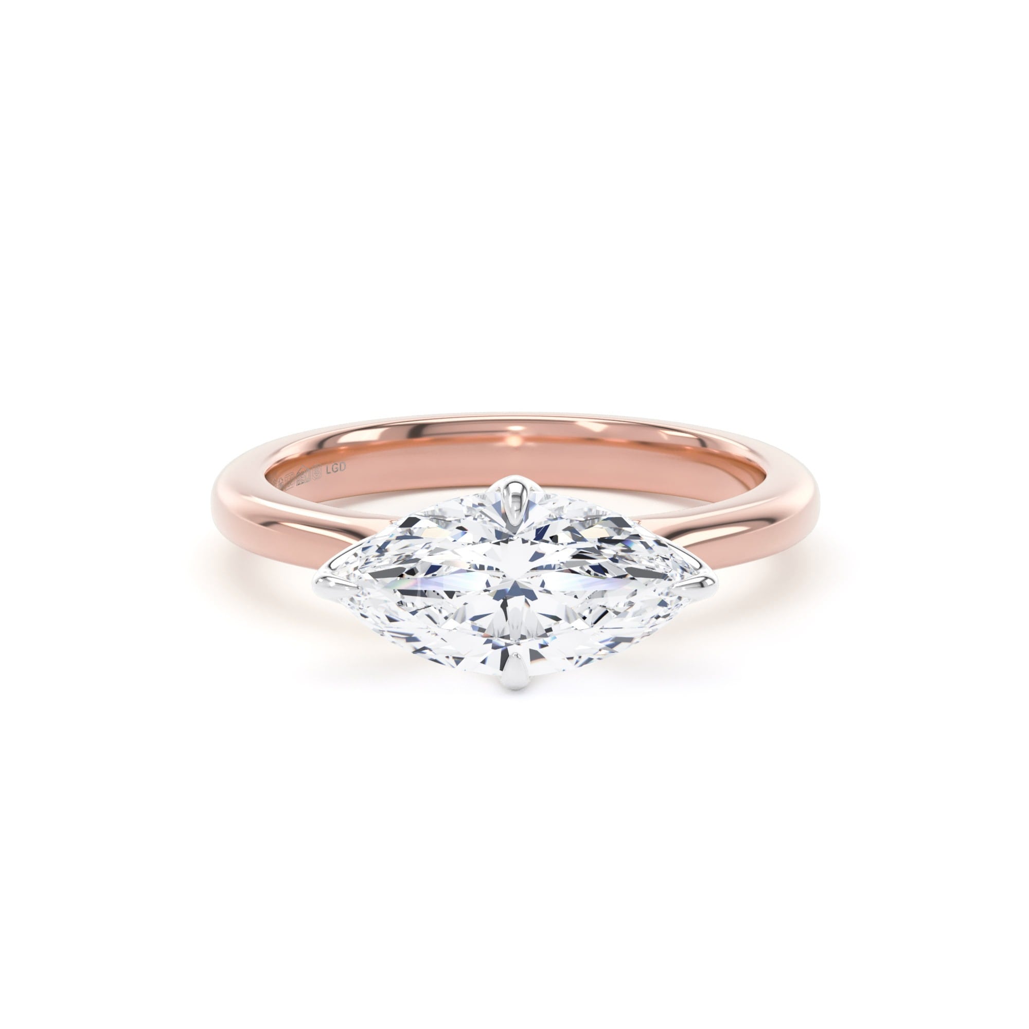18ct Rose Gold and Platinum East-West 1.50cttw Marquise Cut Lab Grown Diamond Solitaire Engagement Ring