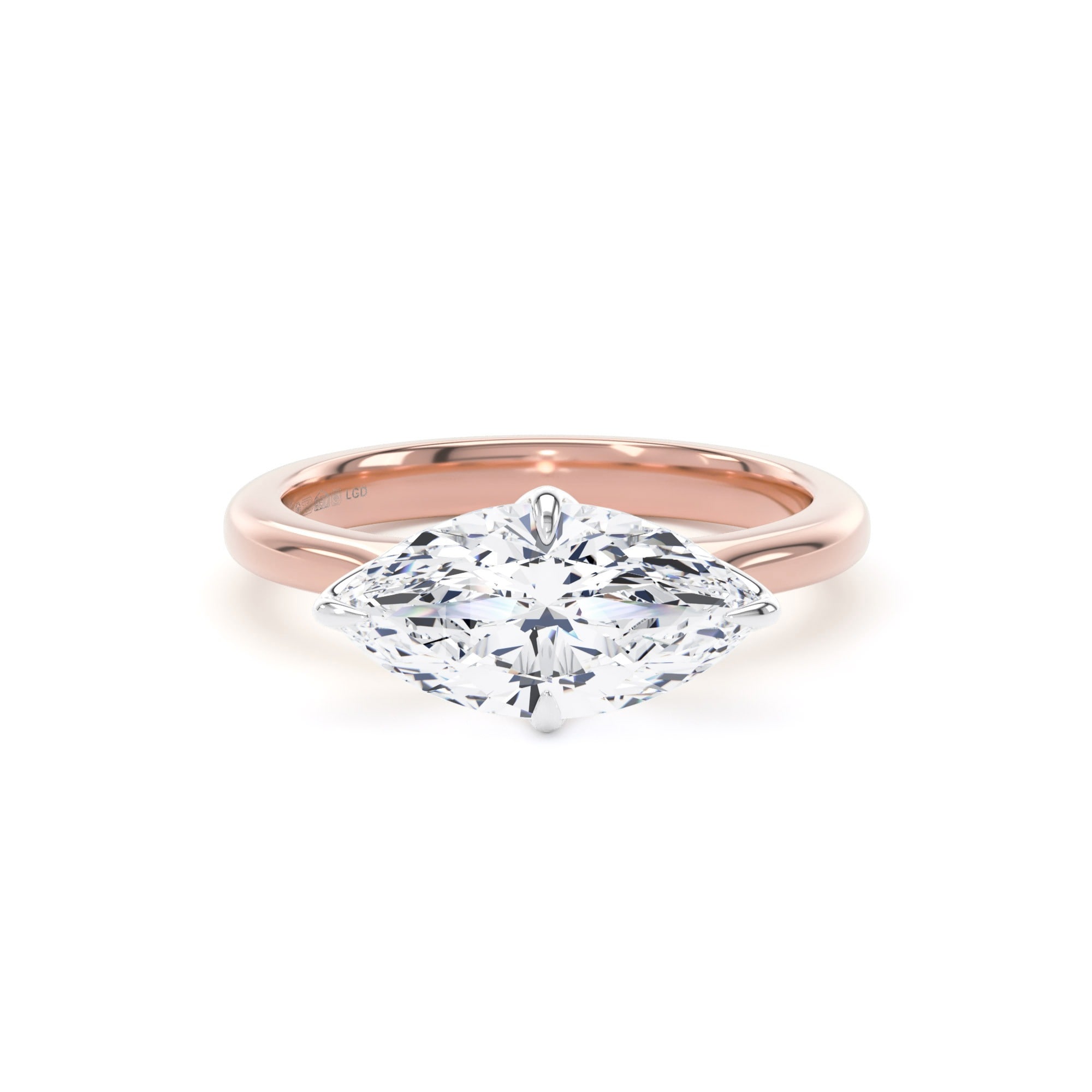 18ct Rose Gold and Platinum East-West 2.00cttw Marquise Cut Lab Grown Diamond Solitaire Engagement Ring