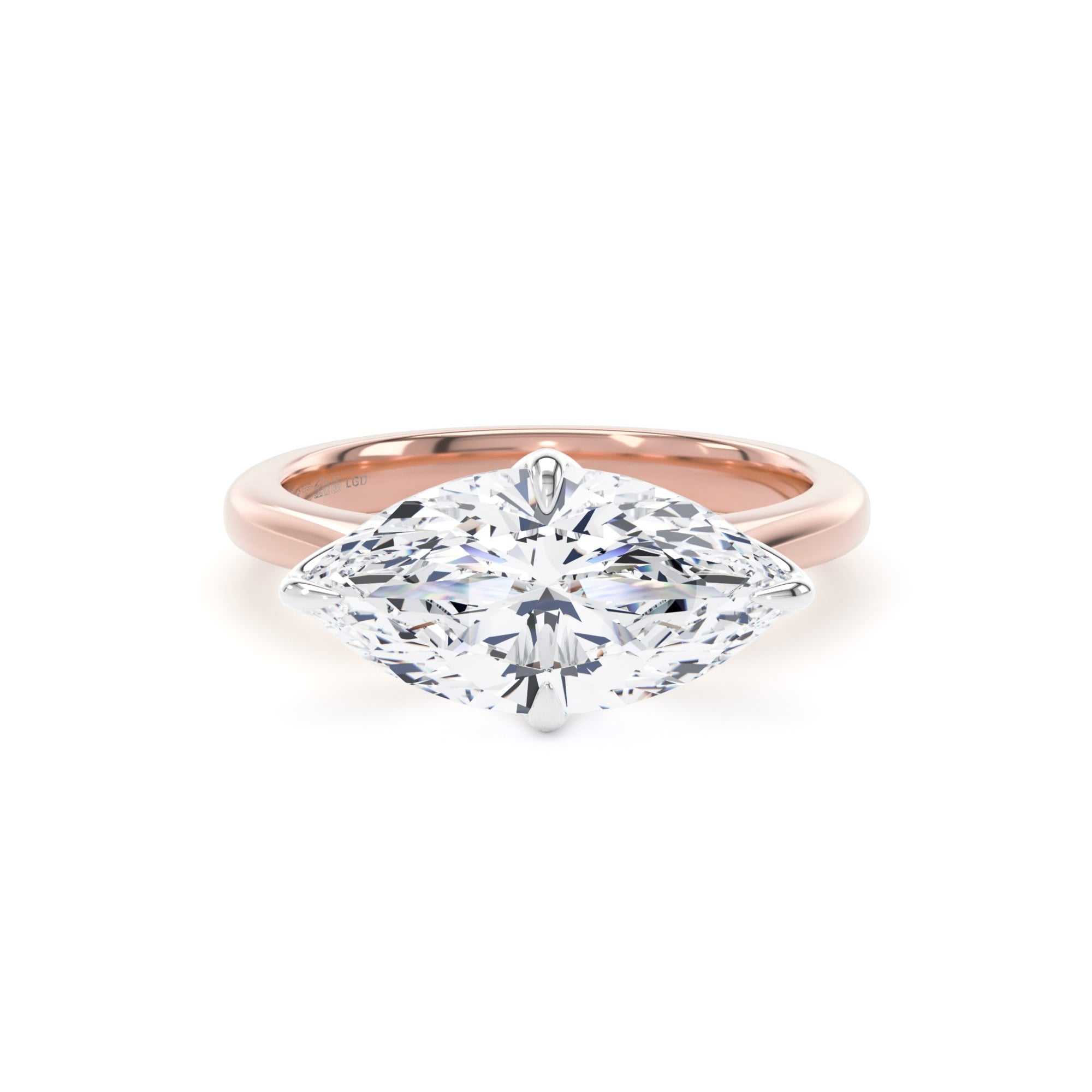 18ct Rose Gold and Platinum East-West 3.00cttw Marquise Cut Lab Grown Diamond Solitaire Engagement Ring