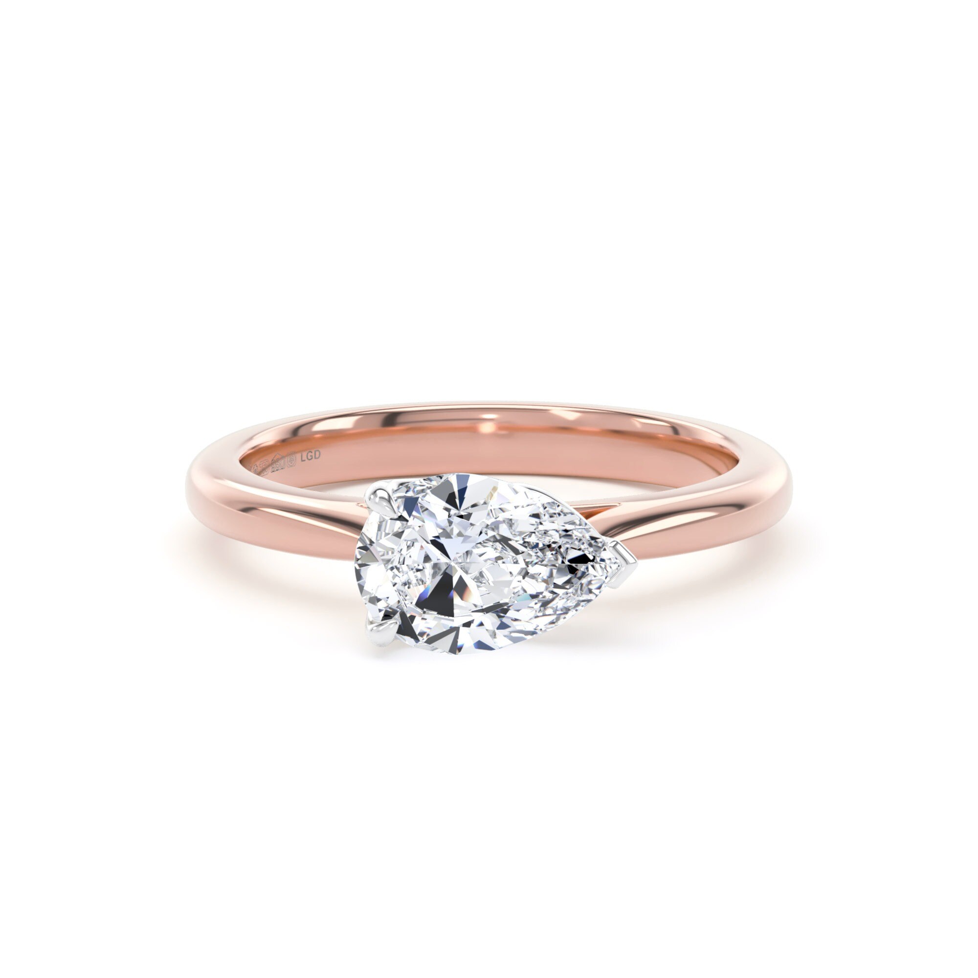 18ct Rose Gold and Platinum East-West 1.50cttw Pear Cut Lab Grown Diamond Solitaire Engagement Ring