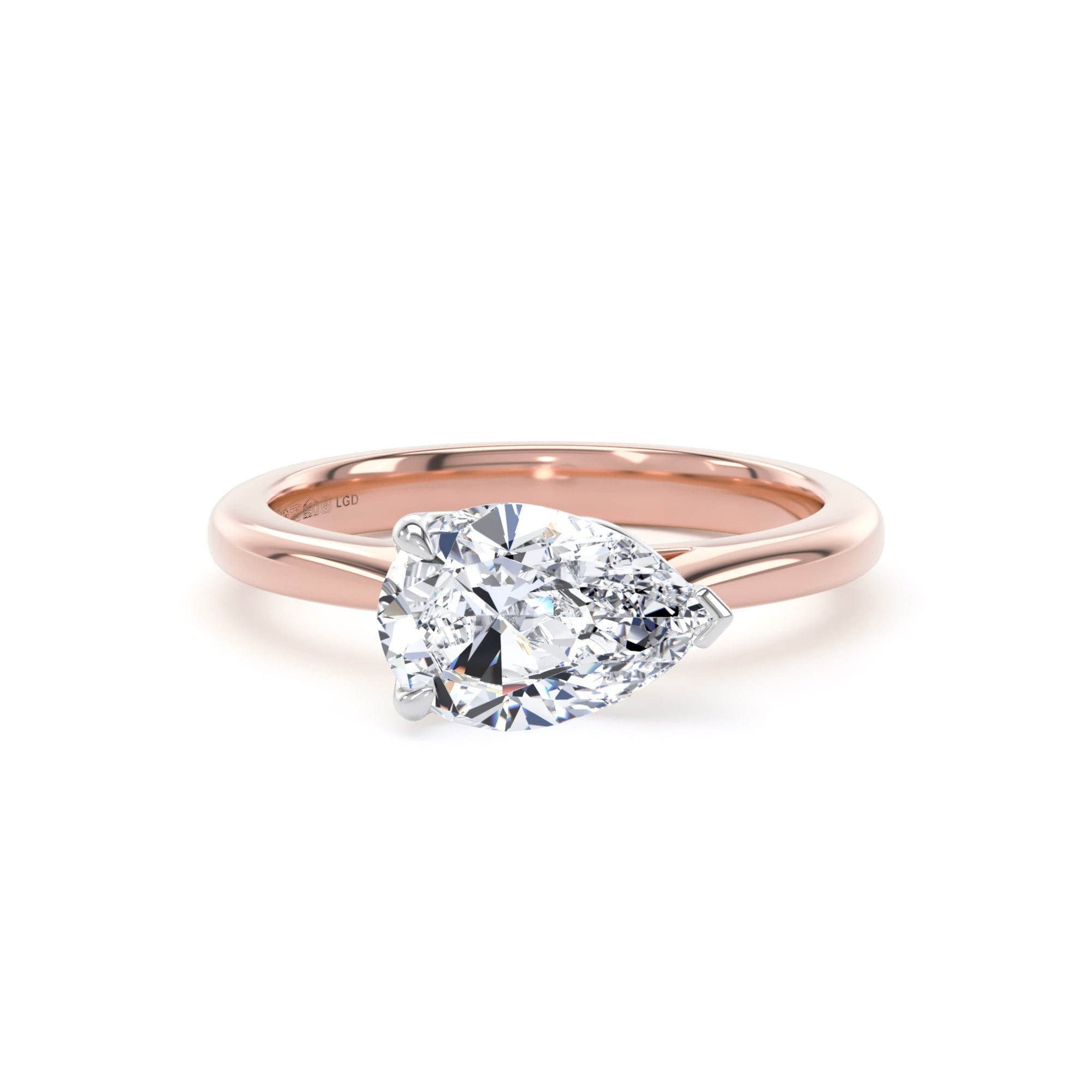 18ct Rose Gold and Platinum East-West 2.00cttw Pear Cut Lab Grown Diamond Solitaire Engagement Ring