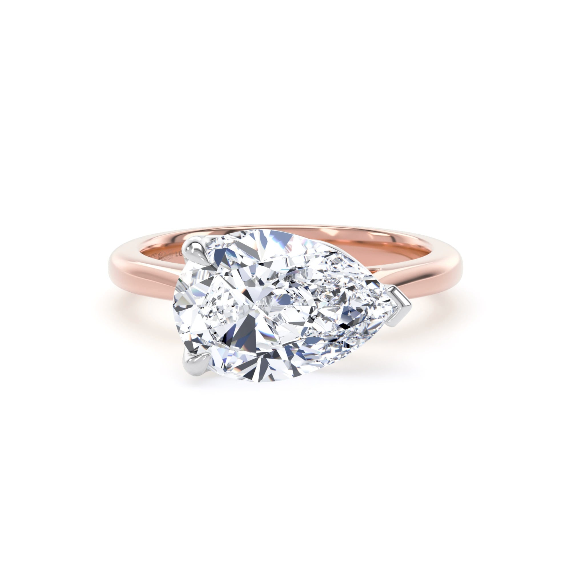 18ct Rose Gold and Platinum East-West 3.00cttw Pear Cut Lab Grown Diamond Solitaire Engagement Ring