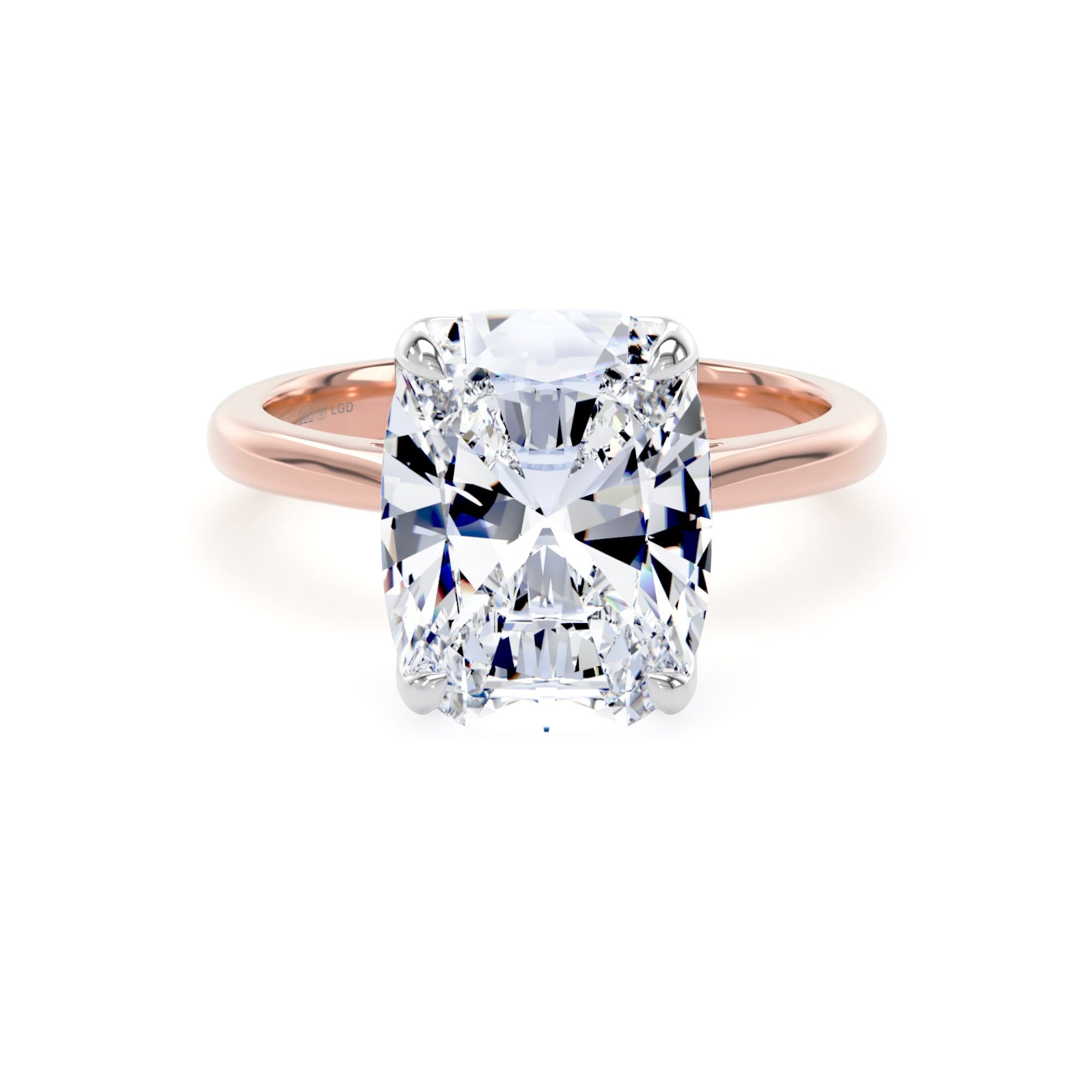 18ct Rose Gold and Platinum 5.00cttw Elongated Cushion Cut Lab Grown Diamond Solitaire Engagement Ring