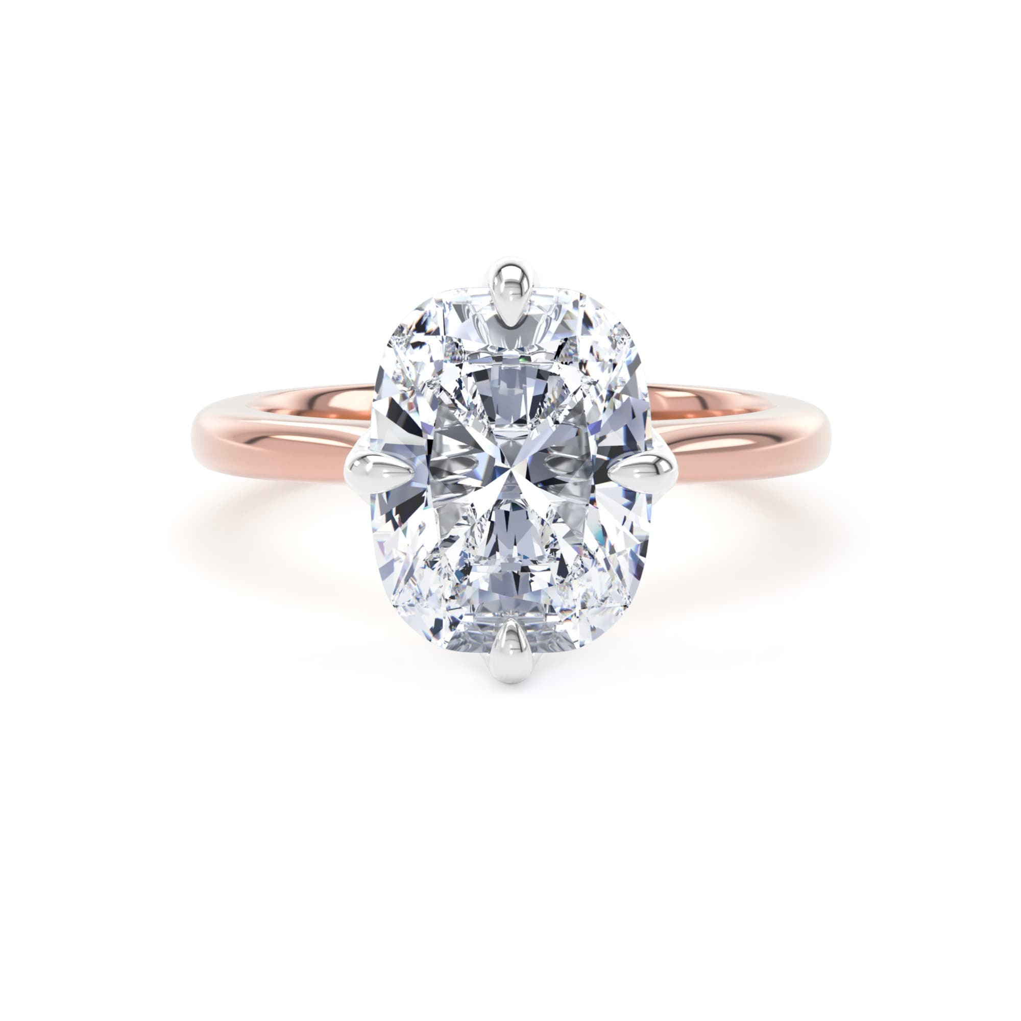 18ct Rose Gold and Platinum Compass Set 4.00cttw Elongated Cushion Cut Lab Grown Diamond Solitaire Engagement Ring