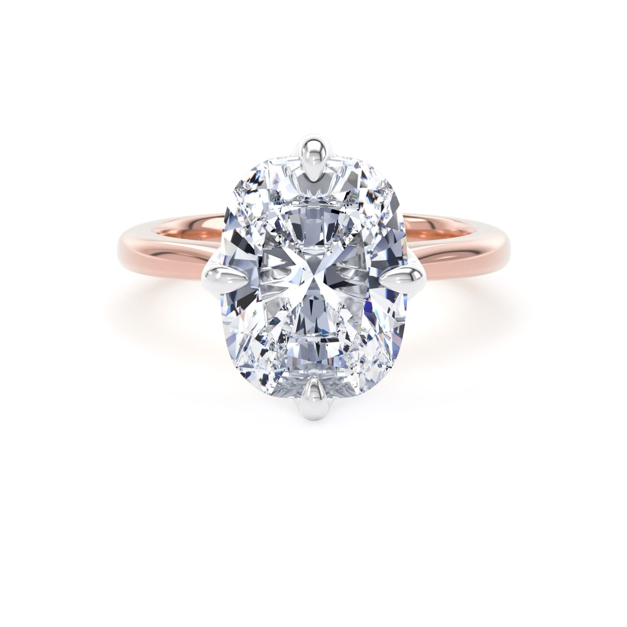 18ct Rose Gold and Platinum Compass Set 5.00cttw Elongated Cushion Cut Lab Grown Diamond Solitaire Engagement Ring