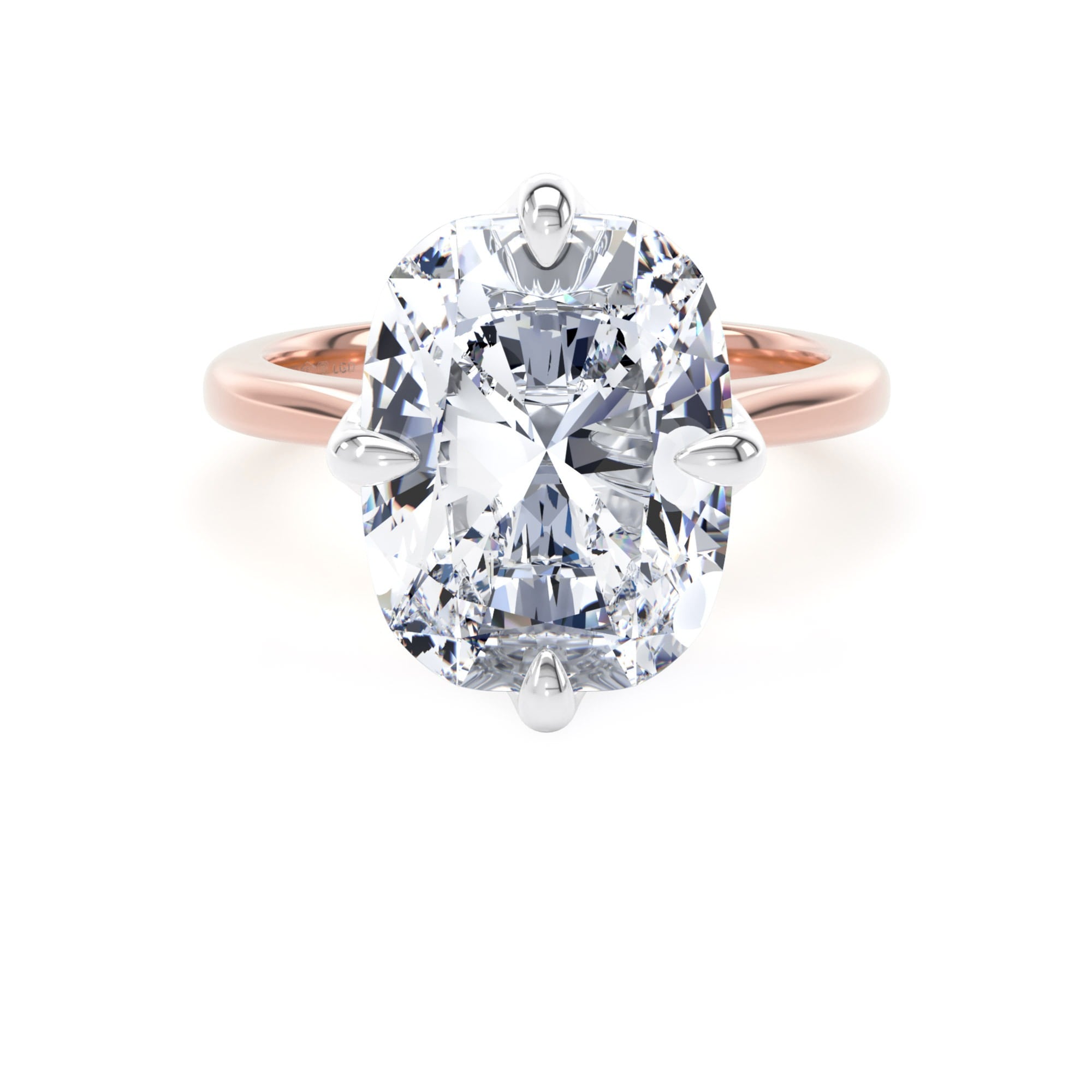 18ct Rose Gold and Platinum Compass Set 7.00cttw Elongated Cushion Cut Lab Grown Diamond Solitaire Engagement Ring