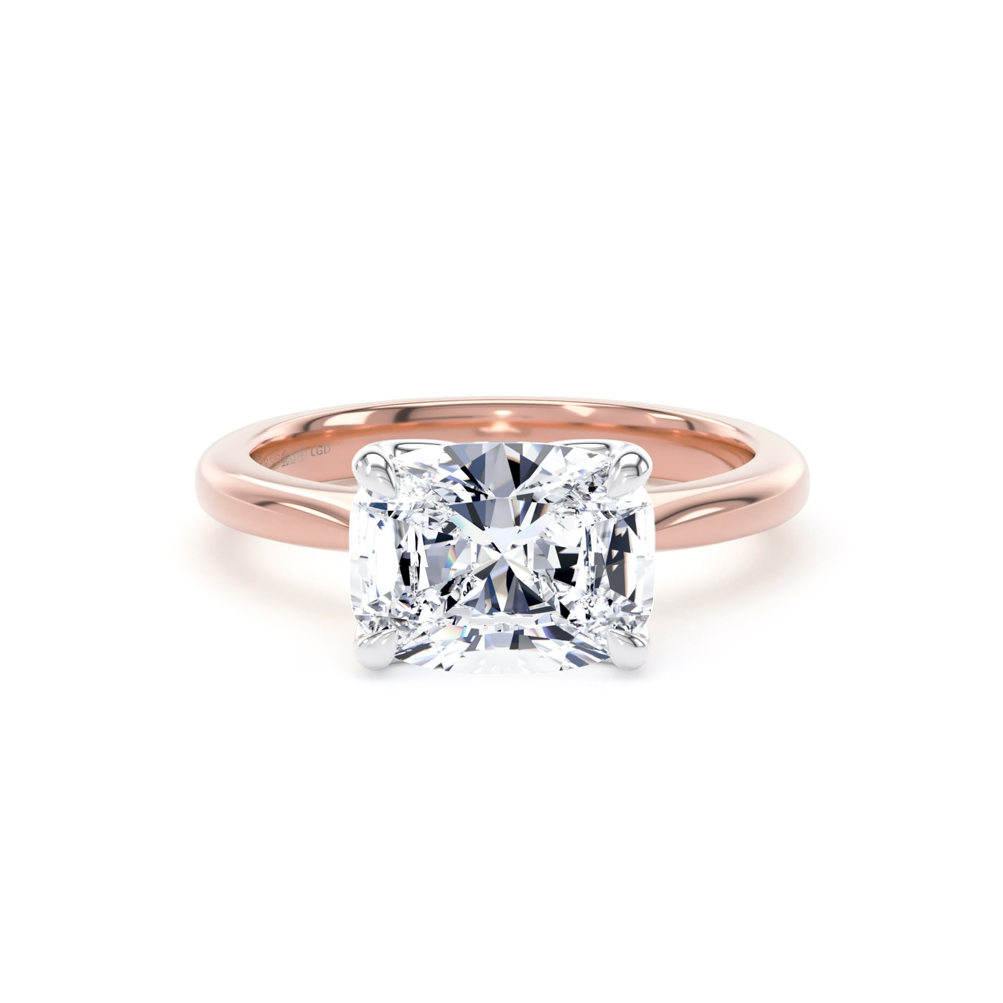 18ct Rose Gold and Platinum East-West 3.00cttw Elongated Cushion Cut Lab Grown Diamond Solitaire Engagement Ring