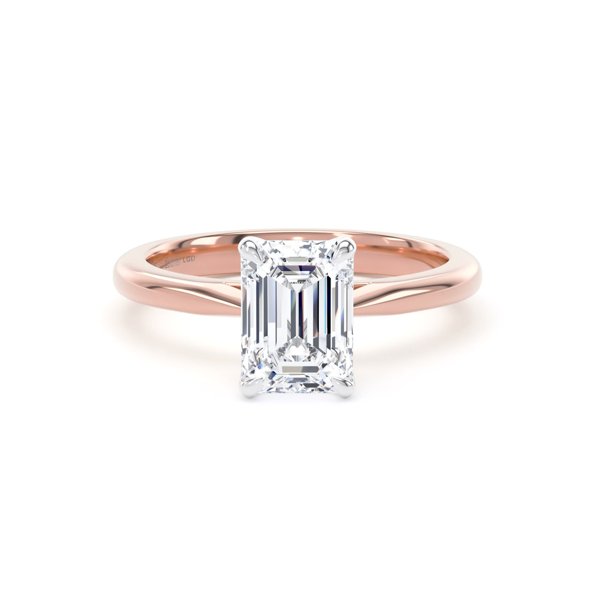 18ct Rose Gold and Platinum 1.50cttw Emerald Cut Lab Grown Diamond Solitaire Engagement Ring