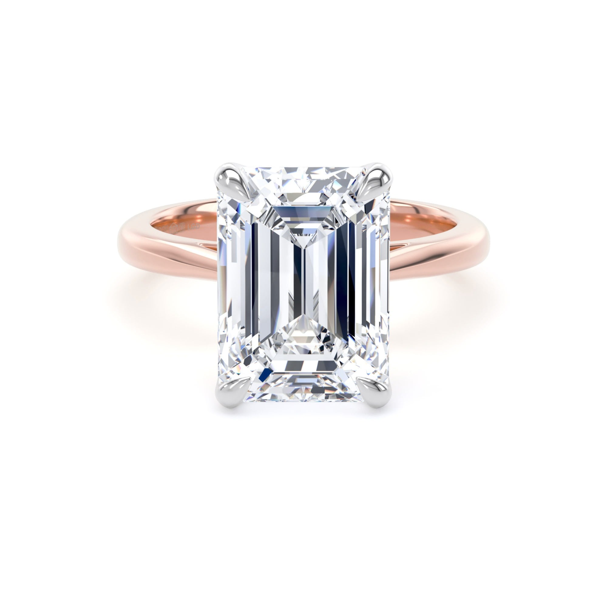 18ct Rose Gold and Platinum 5.00cttw Emerald Cut Lab Grown Diamond Solitaire Engagement Ring