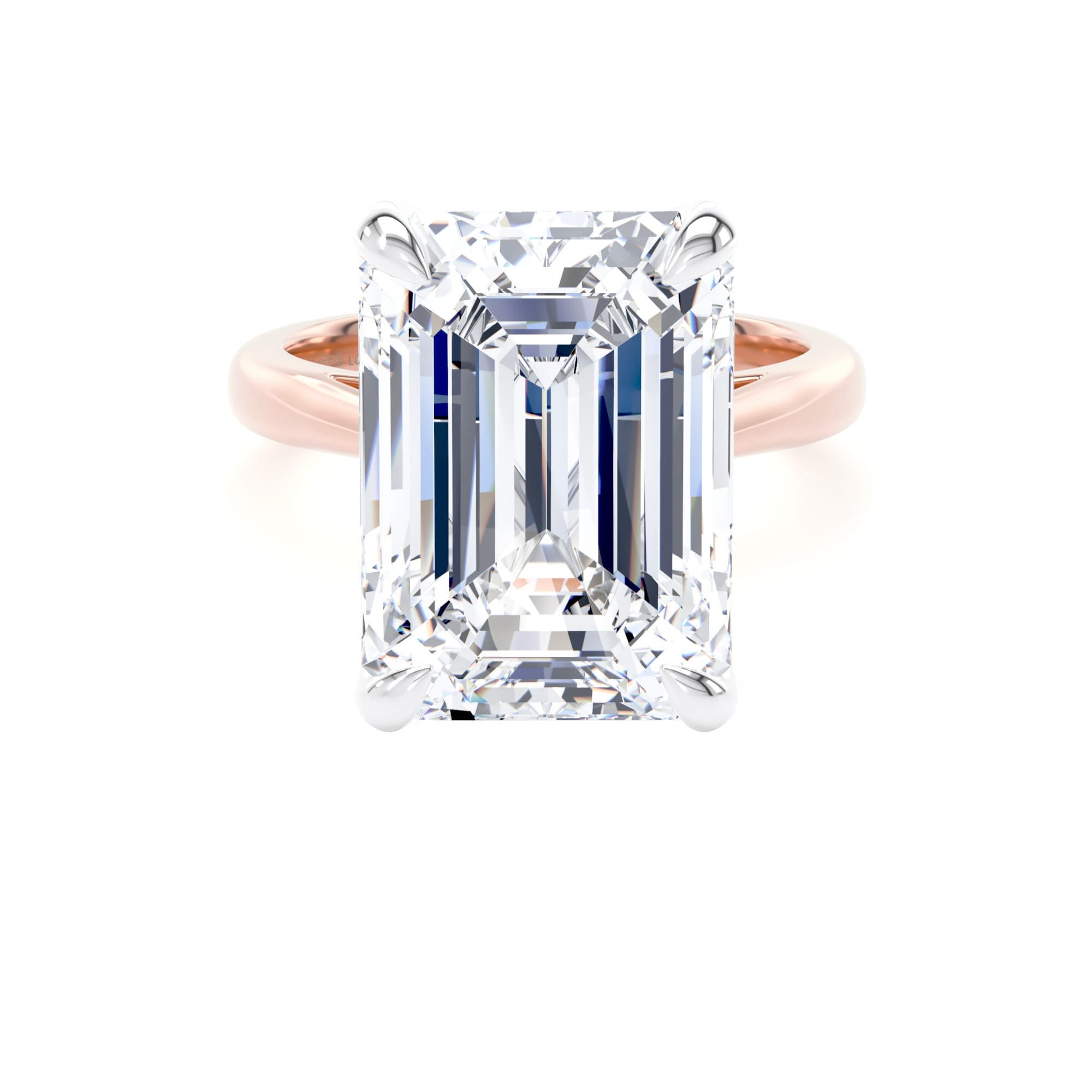 18ct Rose Gold and Platinum 10.00cttw Emerald Cut Lab Grown Diamond Solitaire Engagement Ring