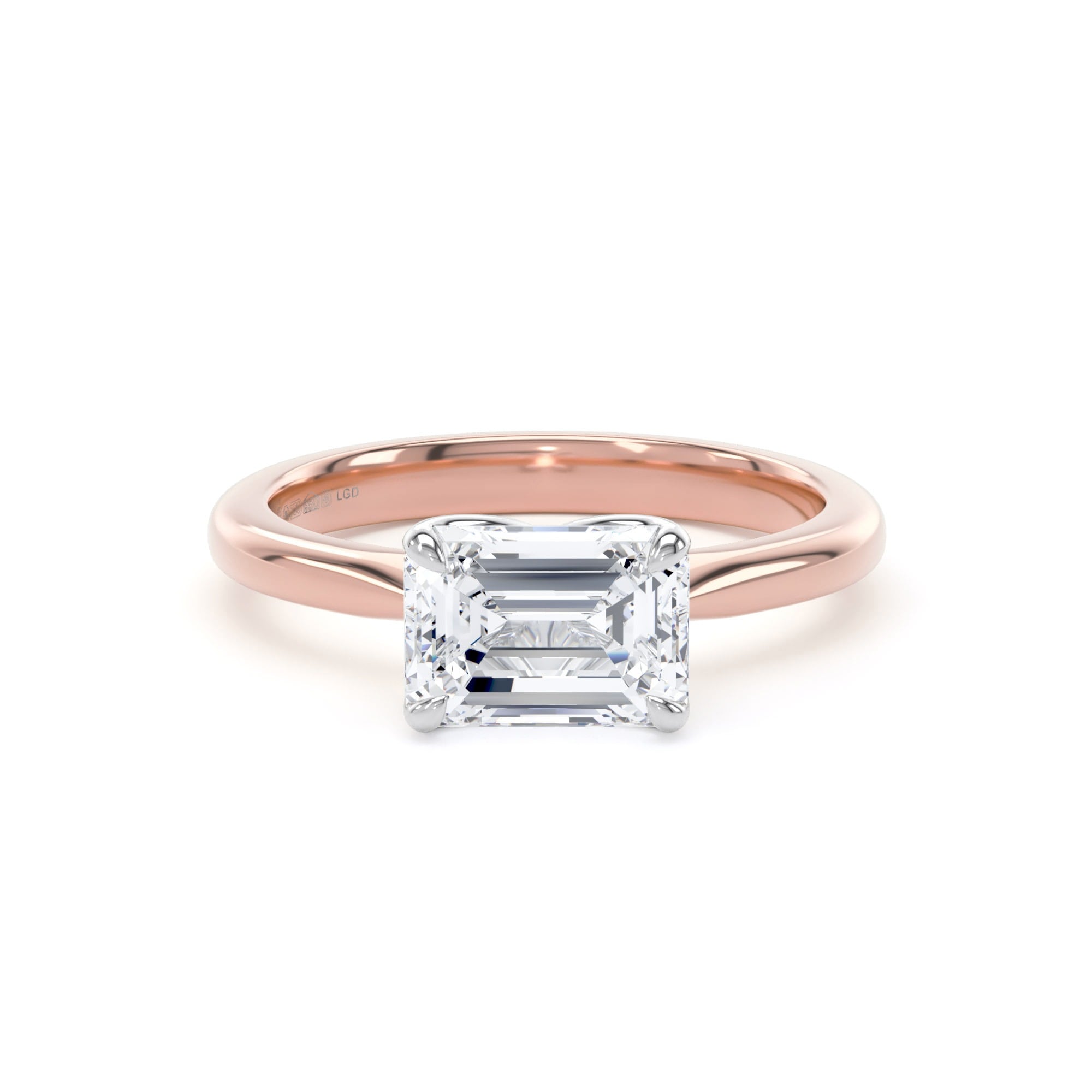 18ct Rose Gold and Platinum East-West 1.50cttw Emerald Cut Lab Grown Diamond Solitaire Engagement Ring