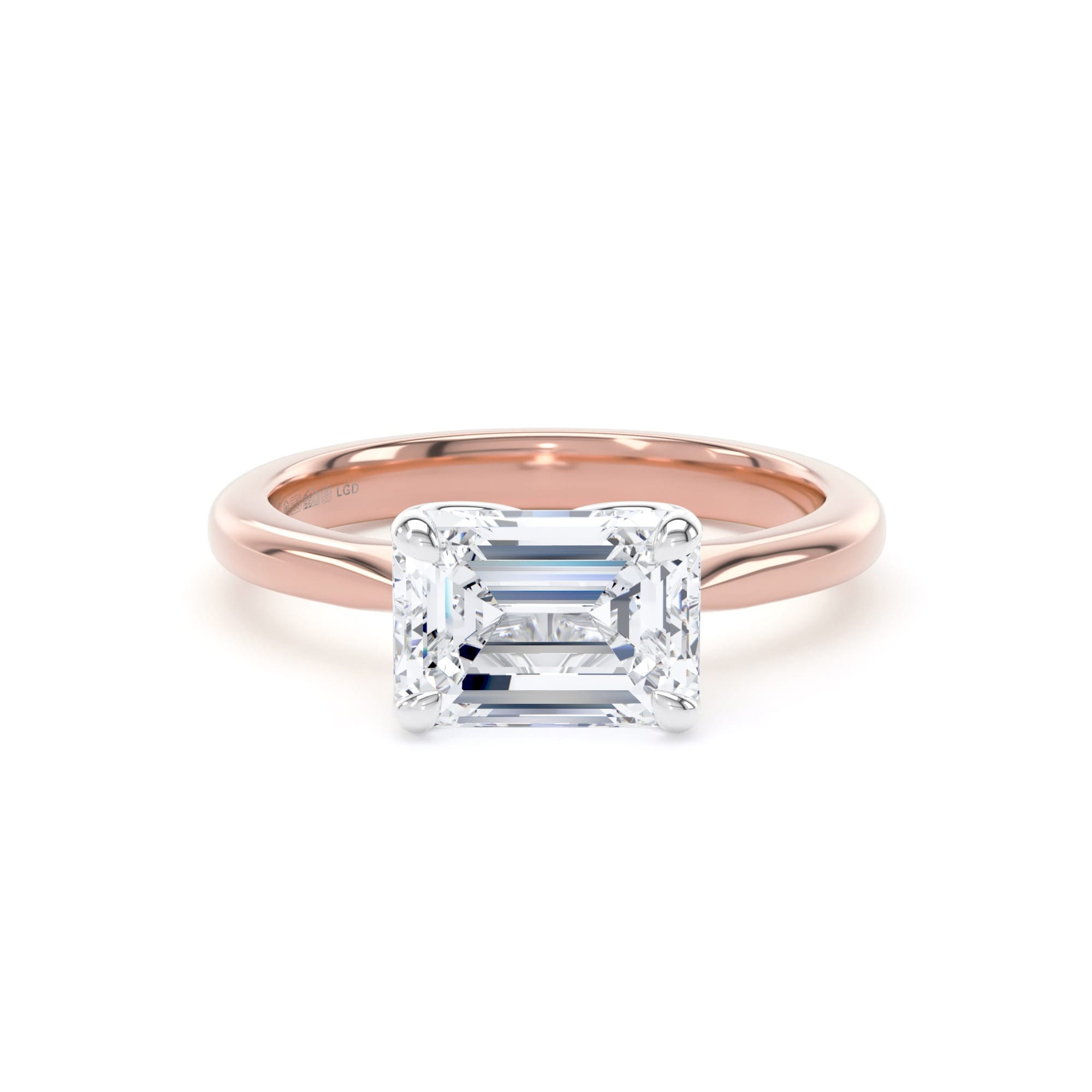 18ct Rose Gold and Platinum East-West 2.00cttw Emerald Cut Lab Grown Diamond Solitaire Engagement Ring
