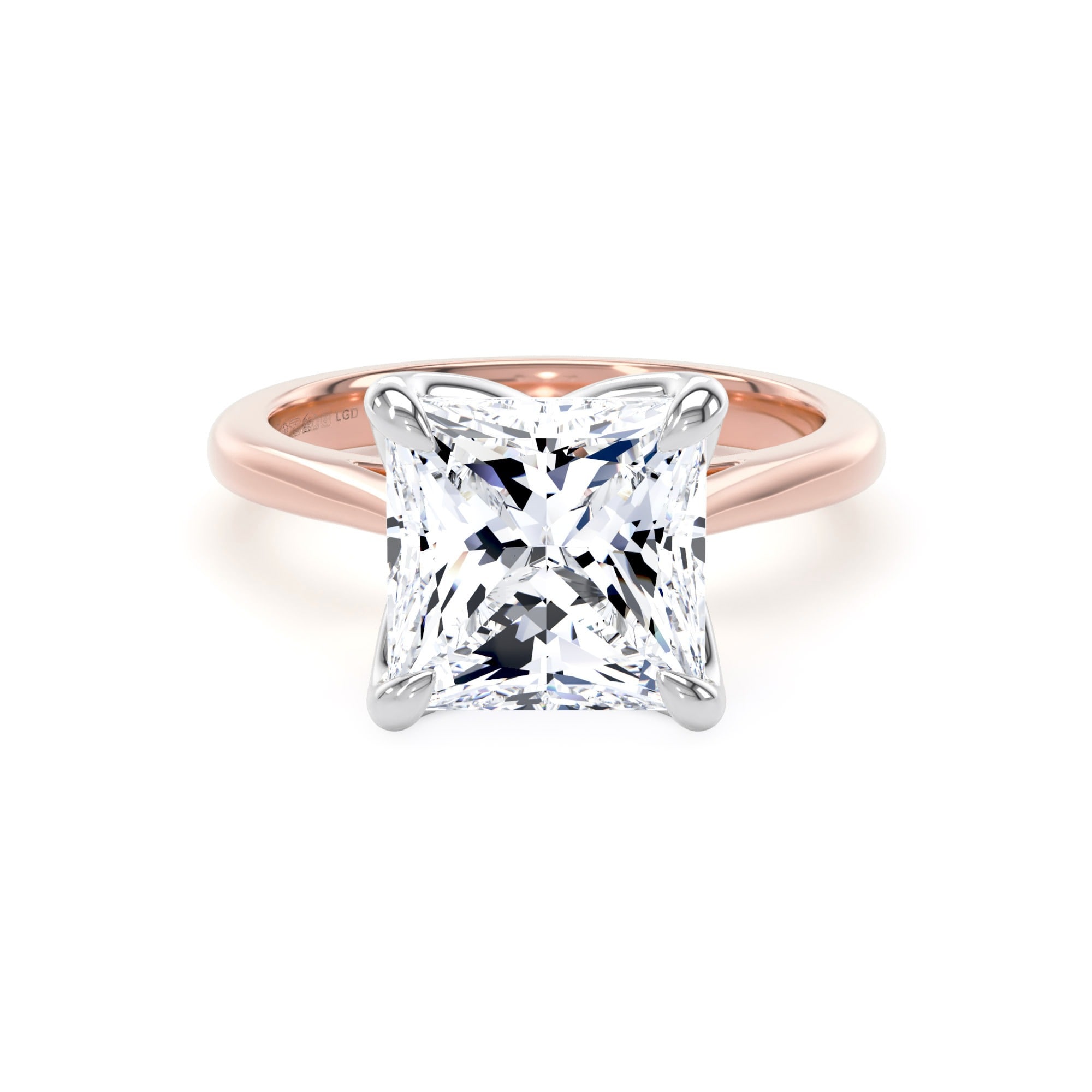 18ct Rose Gold and Platinum 4.00cttw Princess Cut Lab Grown Diamond Solitaire Engagement Ring