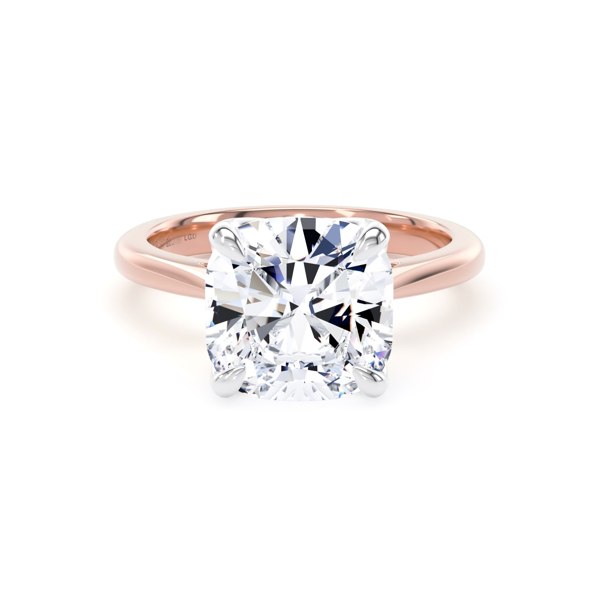 18ct Rose Gold and Platinum 5.00cttw Cushion Cut Lab Grown Diamond Solitaire Engagement Ring