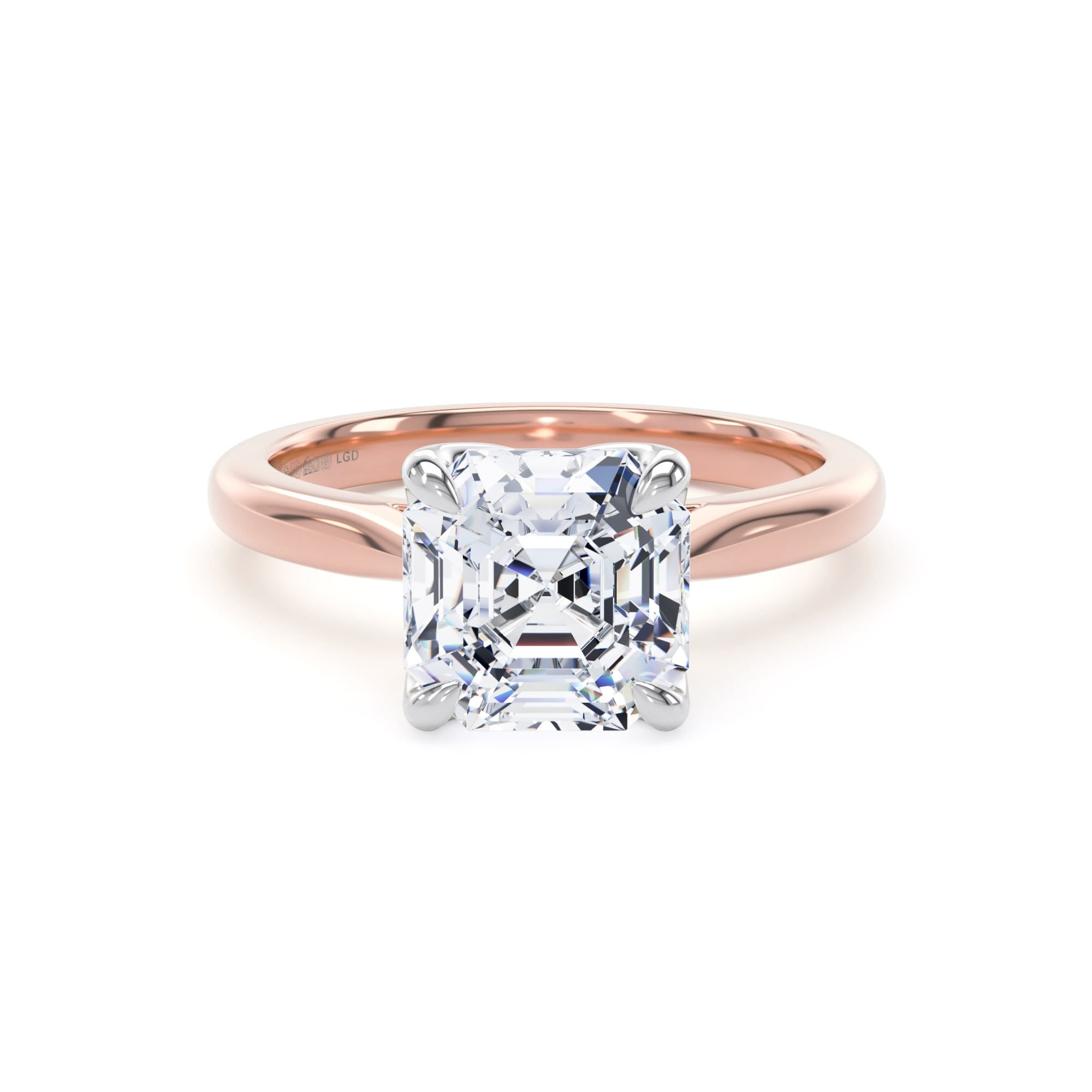 18ct Rose Gold and Platinum 3.00cttw Asscher Cut Lab Grown Diamond Solitaire Engagement Ring