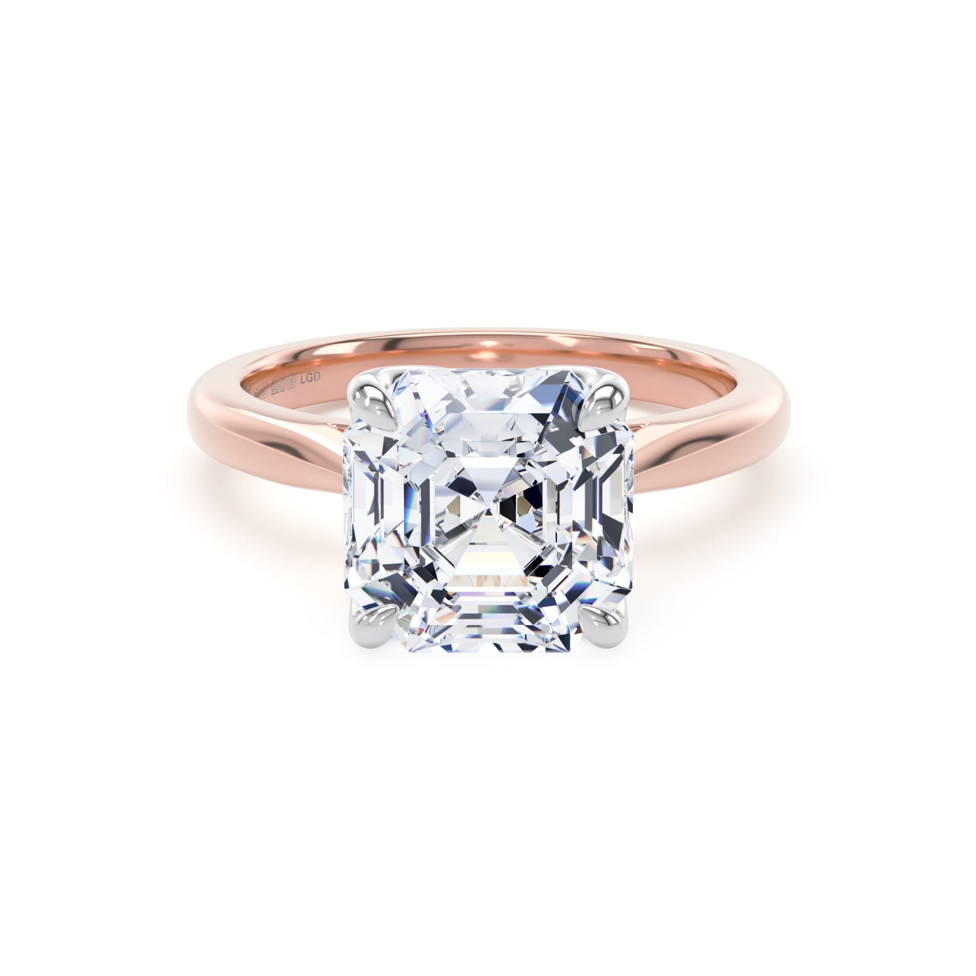 18ct Rose Gold and Platinum 4.00cttw Asscher Cut Lab Grown Diamond Solitaire Engagement Ring
