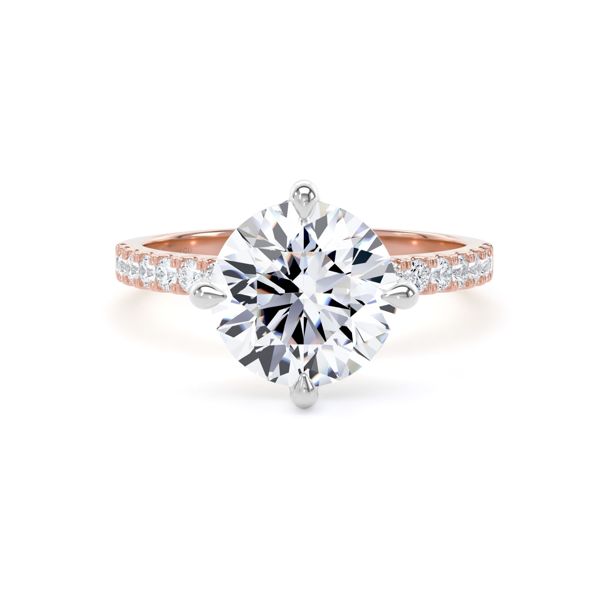 18ct Rose Gold and Platinum Compass Set 2.70cttw Round Lab Grown Diamond Set Shoulder Solitaire Engagement Ring