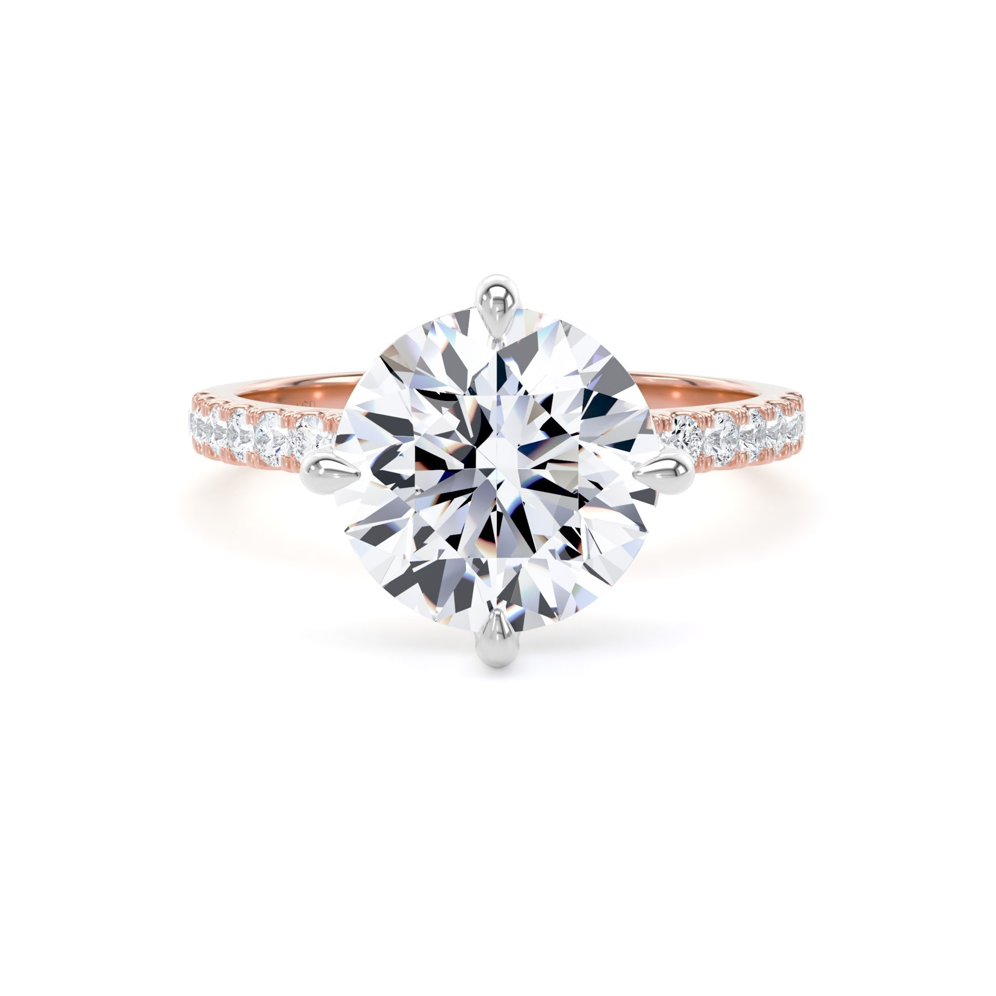 18ct Rose Gold and Platinum Compass Set 3.25cttw Round Lab Grown Diamond Set Shoulder Solitaire Engagement Ring