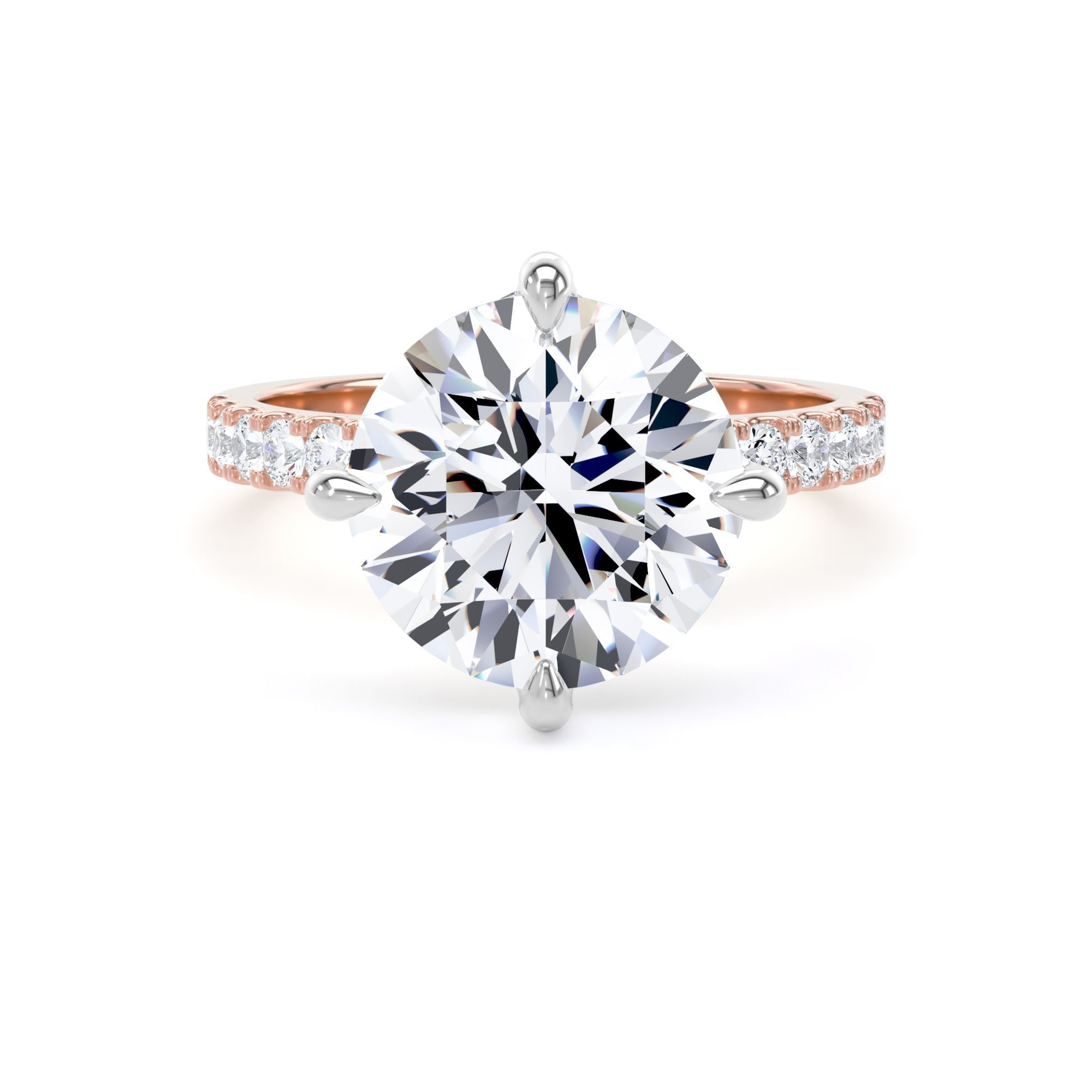 18ct Rose Gold and Platinum Compass Set 4.25cttw Round Lab Grown Diamond Set Shoulder Solitaire Engagement Ring