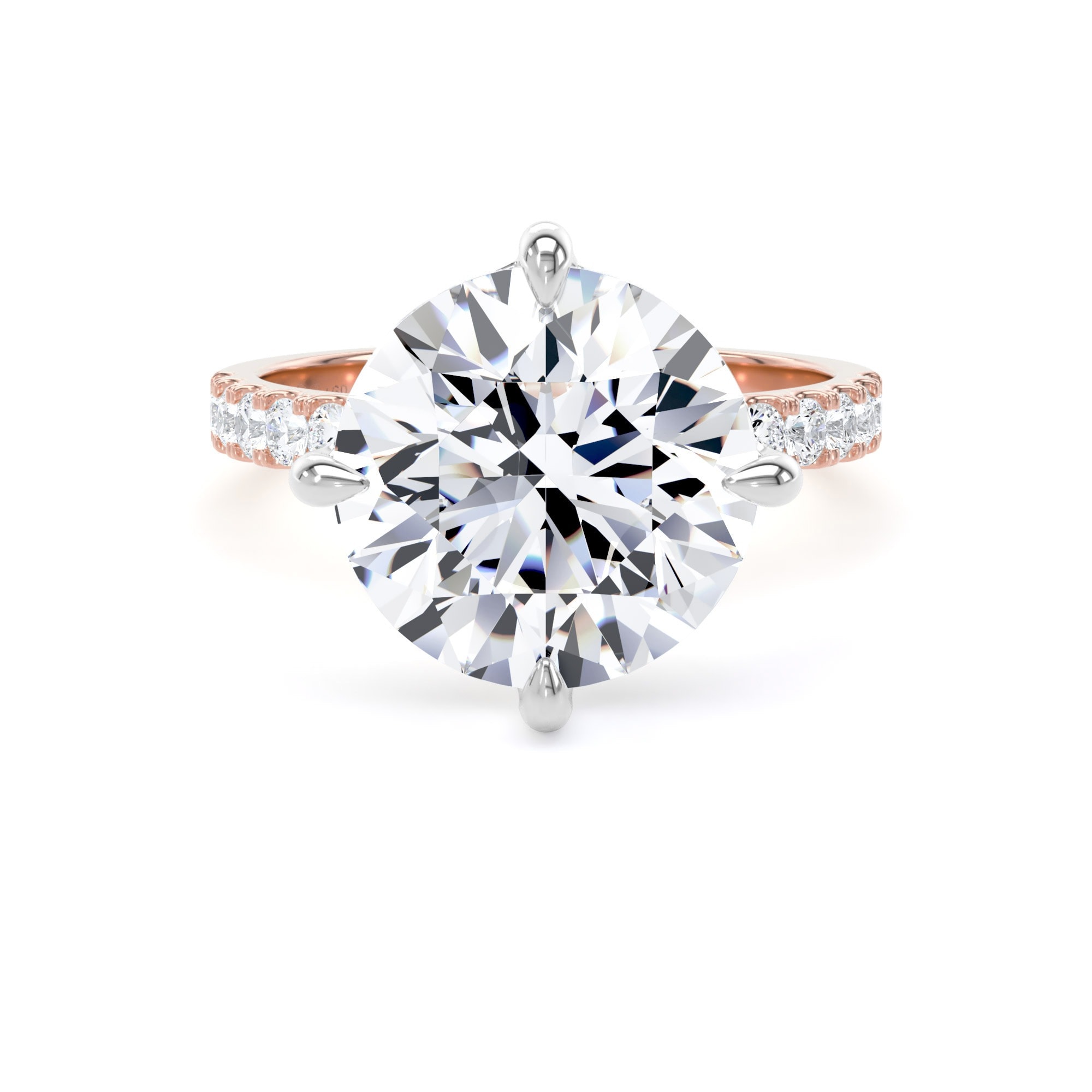 18ct Rose Gold and Platinum Compass Set 5.25cttw Round Lab Grown Diamond Set Shoulder Solitaire Engagement Ring