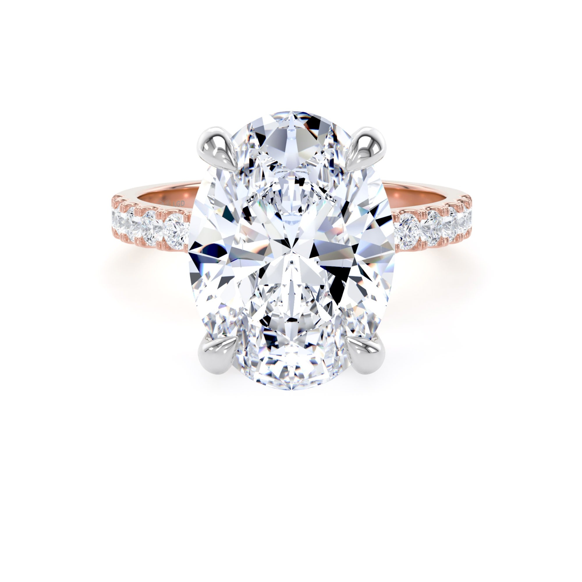 18ct Rose Gold and Platinum 5.25cttw Oval Lab Grown Diamond Set Shoulder Solitaire Engagement Ring