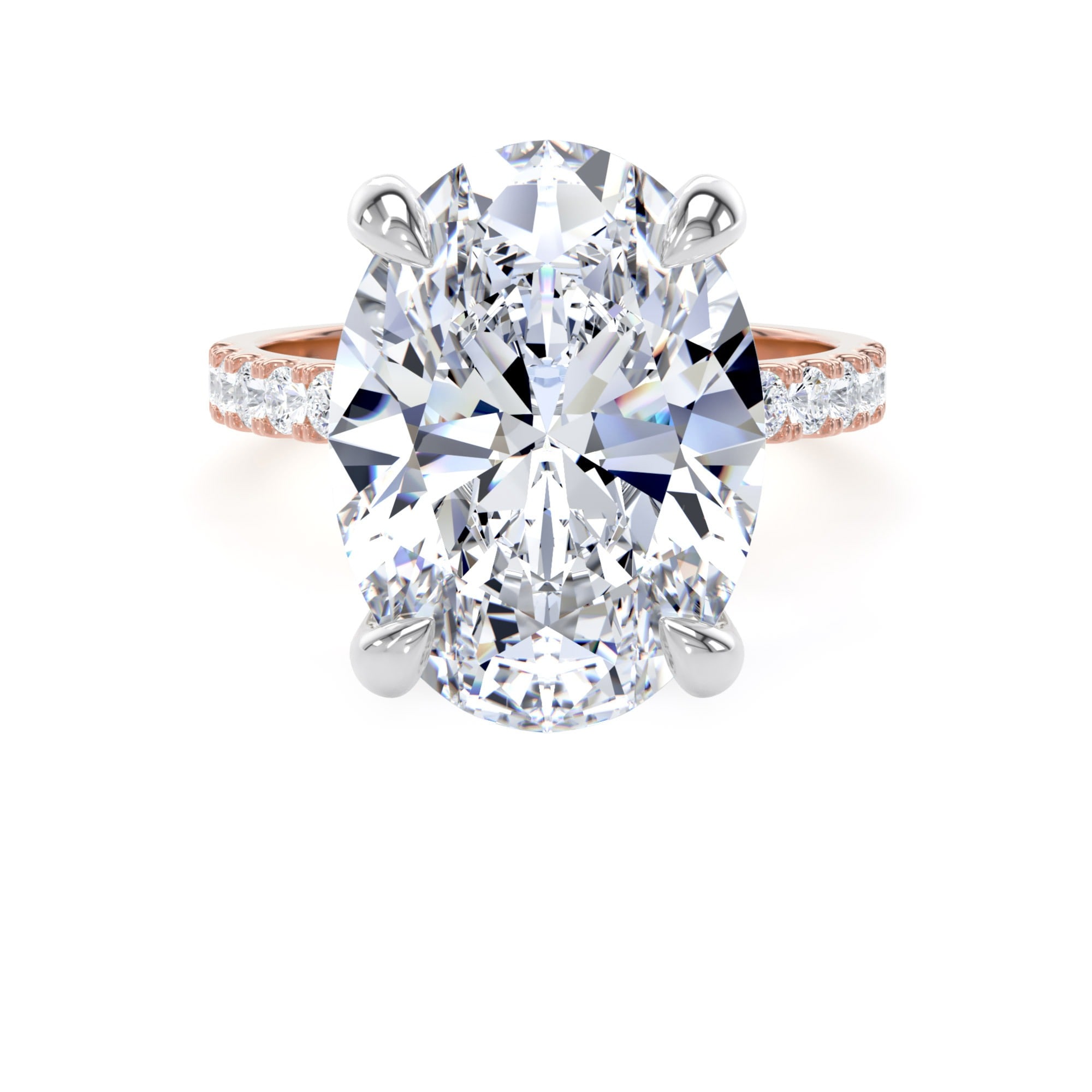 18ct Rose Gold and Platinum 7.25cttw Oval Lab Grown Diamond Set Shoulder Solitaire Engagement Ring