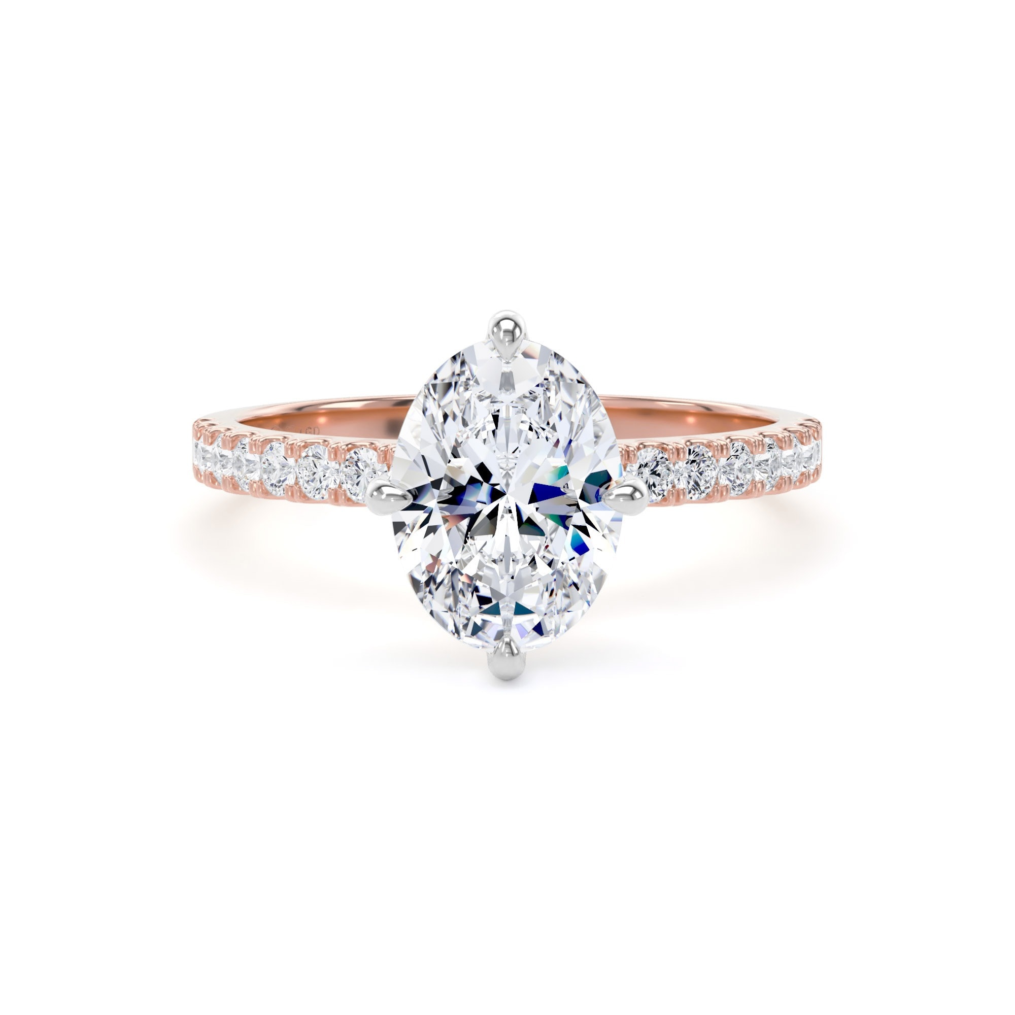 18ct Rose Gold and Platinum Compass Set 1.70cttw Oval Lab Grown Diamond Set Shoulder Solitaire Engagement Ring