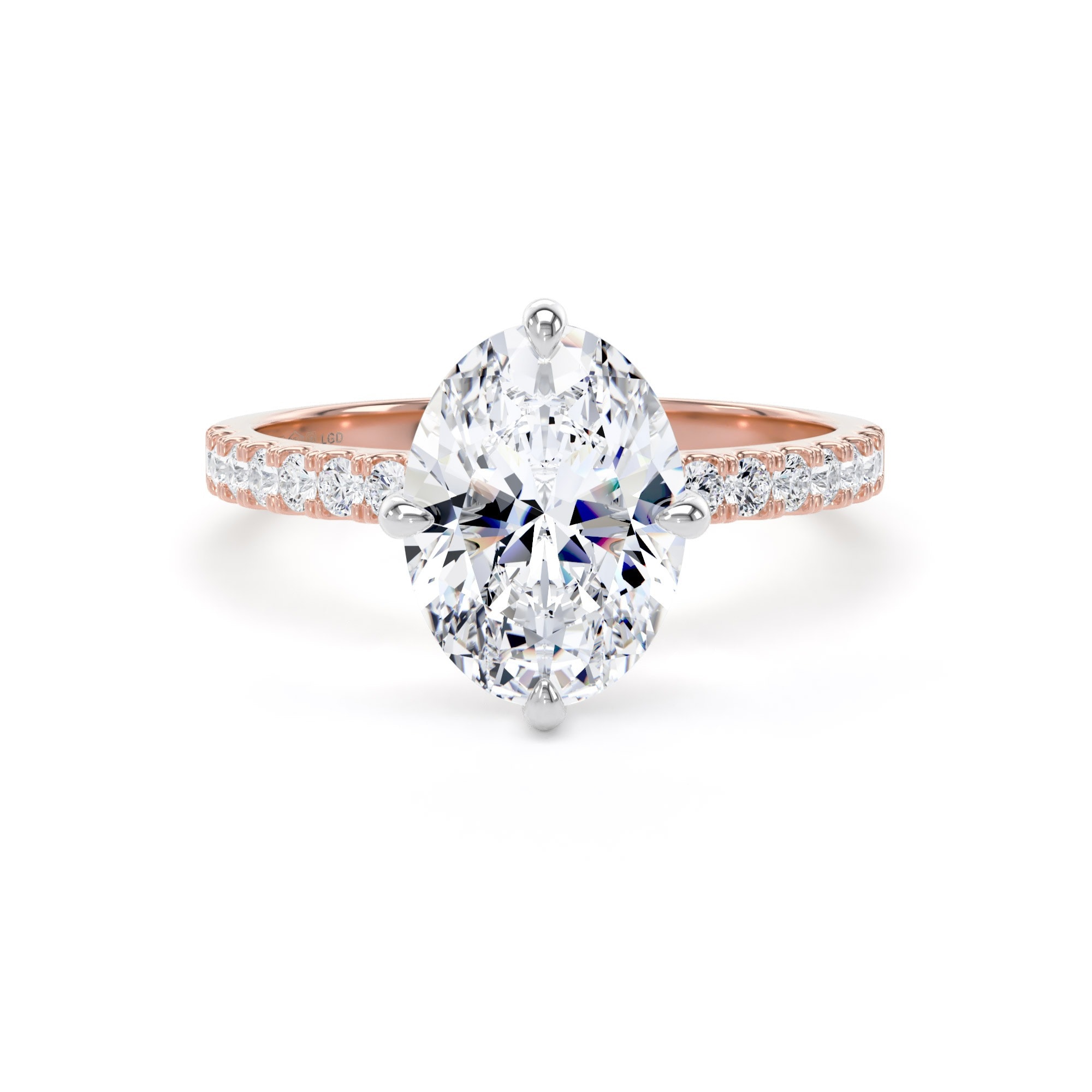 18ct Rose Gold and Platinum Compass Set 2.20cttw Oval Lab Grown Diamond Set Shoulder Solitaire Engagement Ring