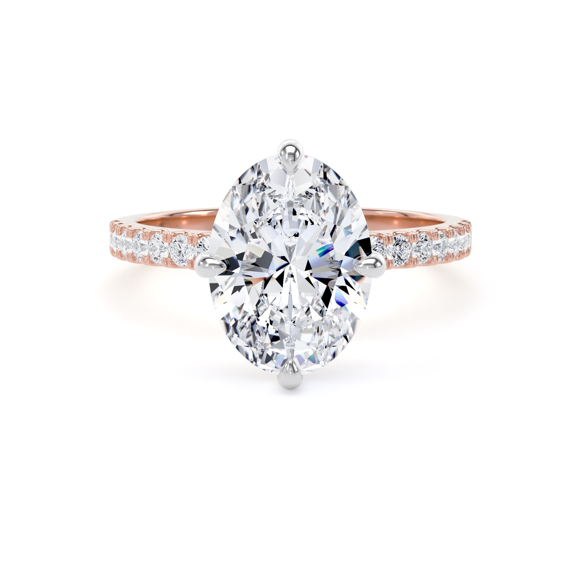 18ct Rose Gold and Platinum Compass Set 2.70cttw Oval Lab Grown Diamond Set Shoulder Solitaire Engagement Ring