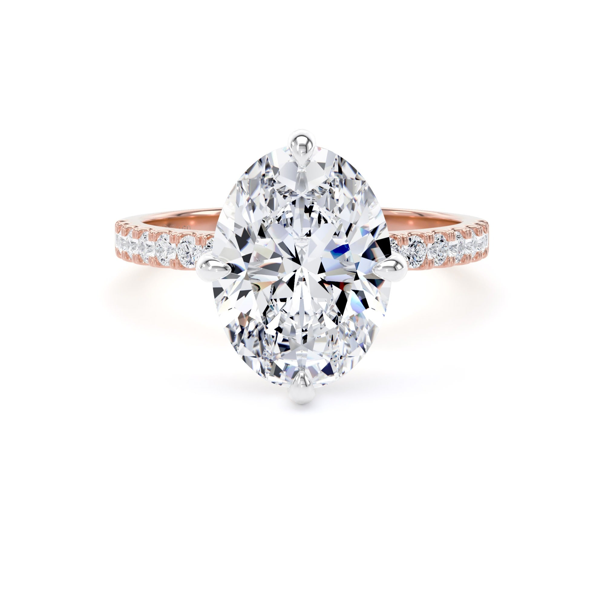 18ct Rose Gold and Platinum Compass Set 3.25cttw Oval Lab Grown Diamond Set Shoulder Solitaire Engagement Ring