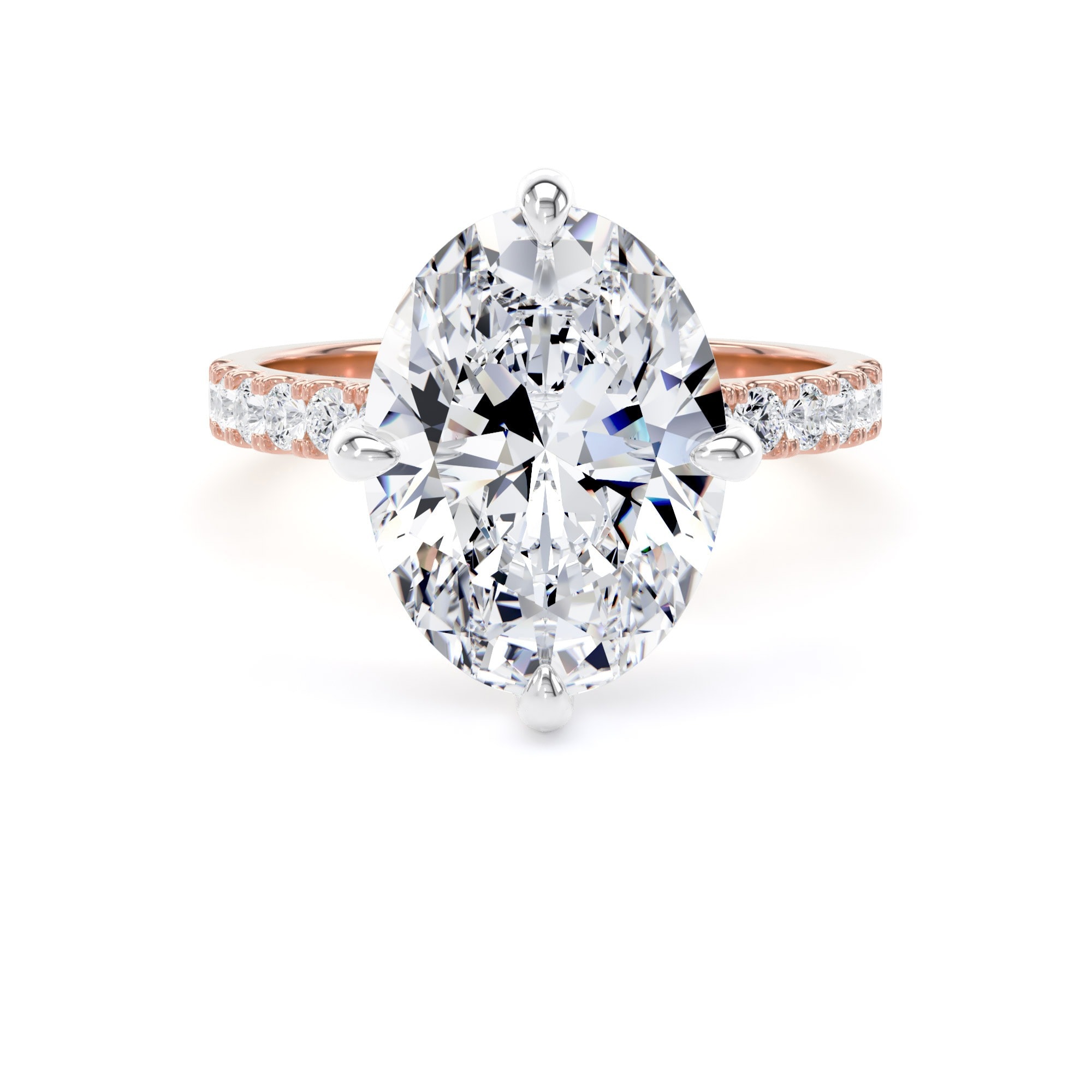 18ct Rose Gold and Platinum Compass Set 4.25cttw Oval Lab Grown Diamond Set Shoulder Solitaire Engagement Ring