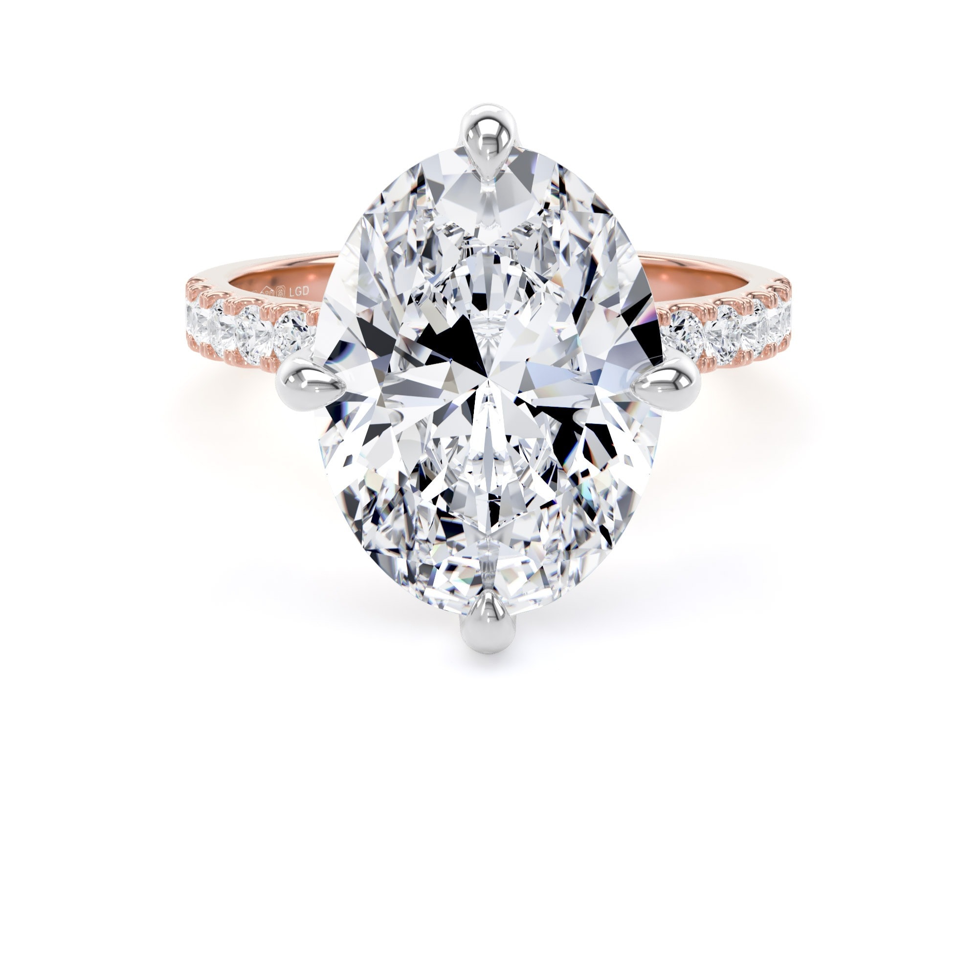 18ct Rose Gold and Platinum Compass Set 5.25cttw Oval Lab Grown Diamond Set Shoulder Solitaire Engagement Ring