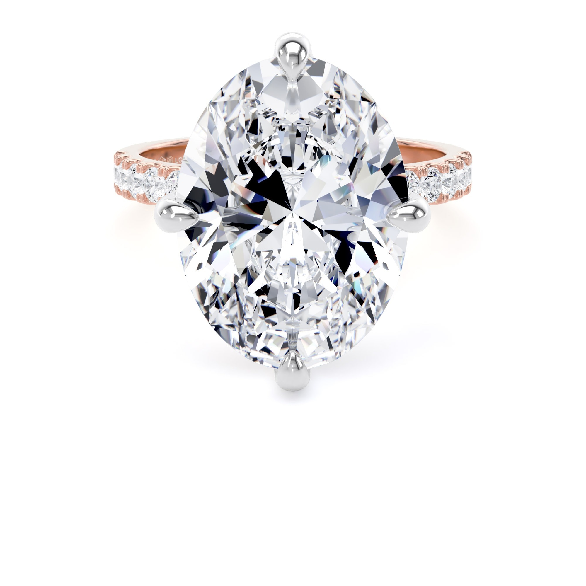 18ct Rose Gold and Platinum Compass Set 7.25cttw Oval Lab Grown Diamond Set Shoulder Solitaire Engagement Ring