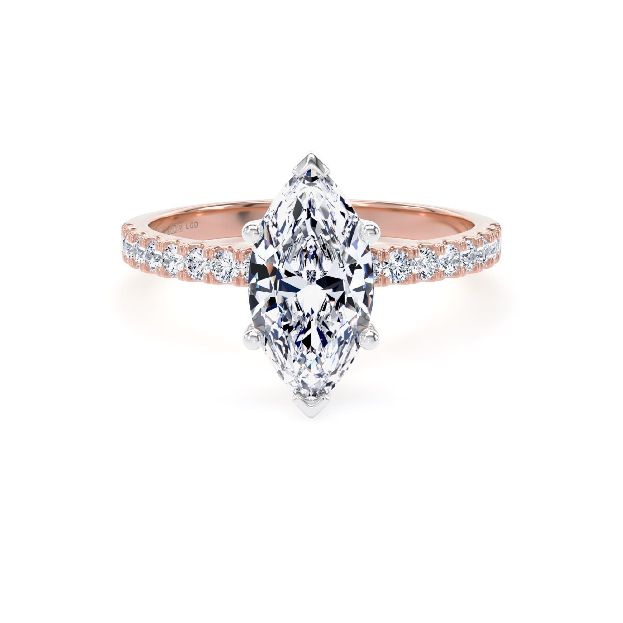 18ct Rose Gold and Platinum 1.70cttw Marquise Cut Lab Grown Diamond Set Shoulder Solitaire Engagement Ring