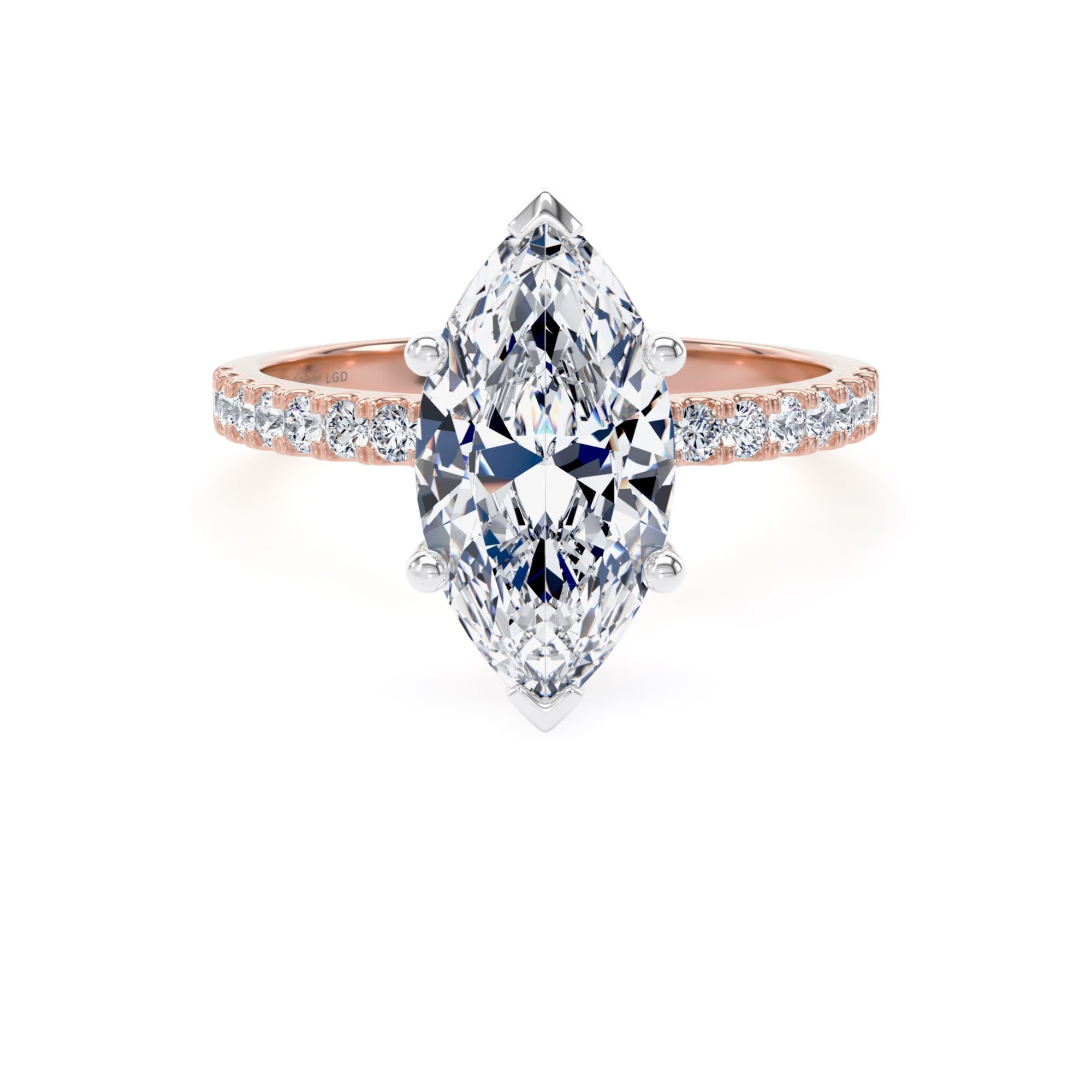 18ct Rose Gold and Platinum 2.70cttw Marquise Cut Lab Grown Diamond Set Shoulder Solitaire Engagement Ring