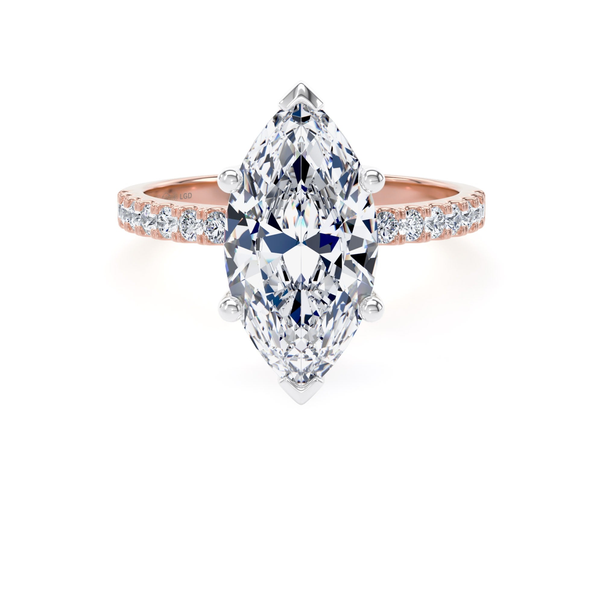 18ct Rose Gold and Platinum 3.25cttw Marquise Cut Lab Grown Diamond Set Shoulder Solitaire Engagement Ring