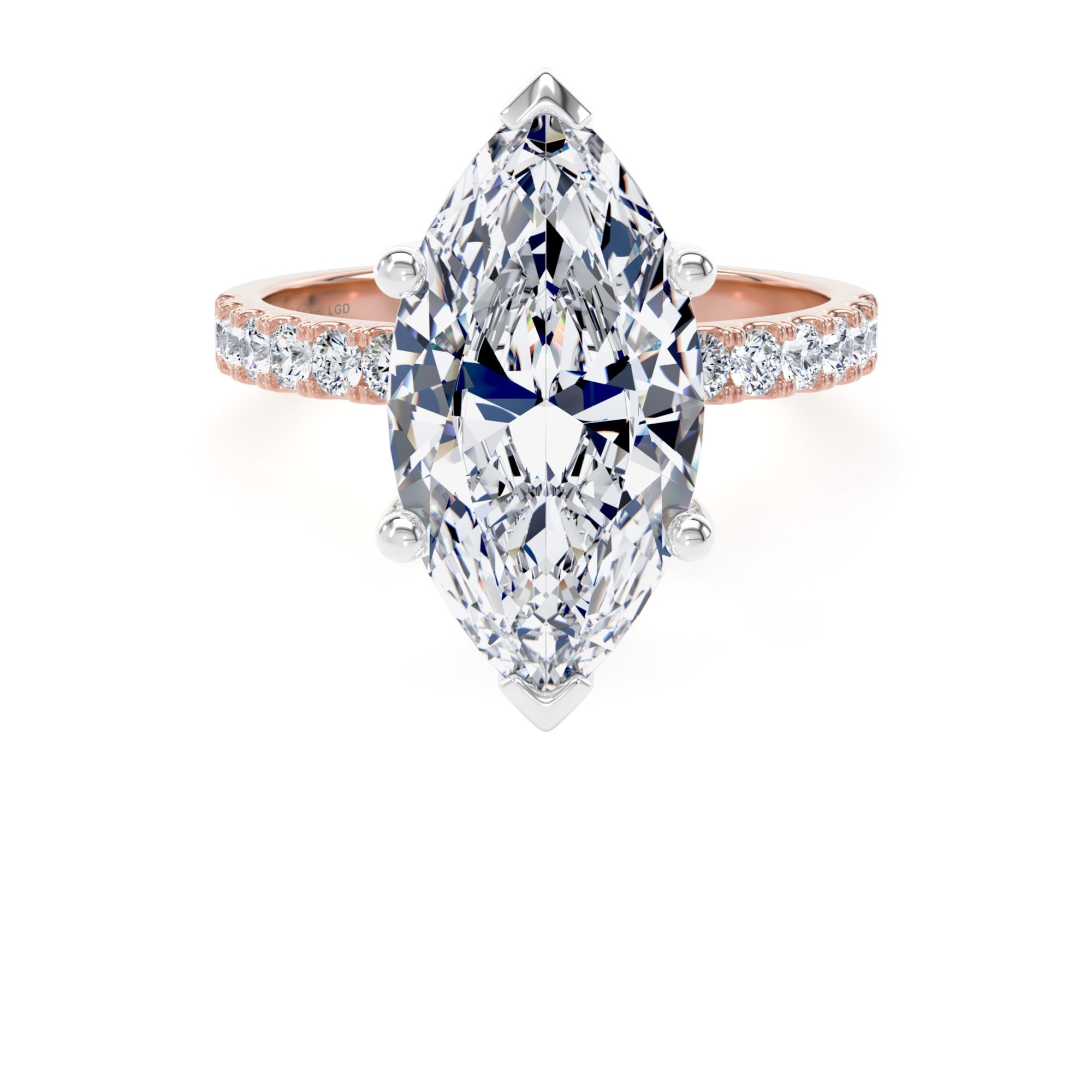 18ct Rose Gold and Platinum 5.25cttw Marquise Cut Lab Grown Diamond Set Shoulder Solitaire Engagement Ring