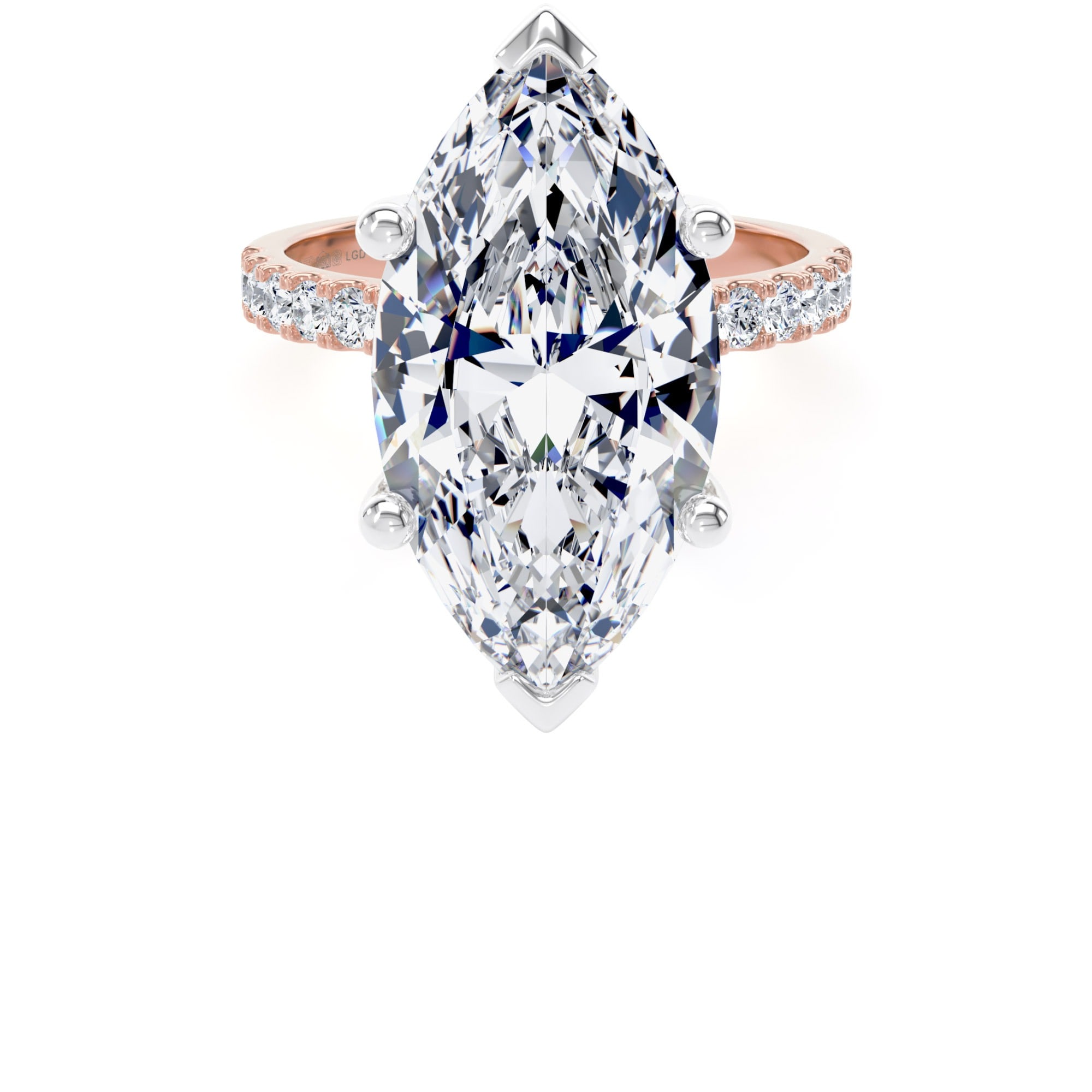 18ct Rose Gold and Platinum 7.25cttw Marquise Cut Lab Grown Diamond Set Shoulder Solitaire Engagement Ring