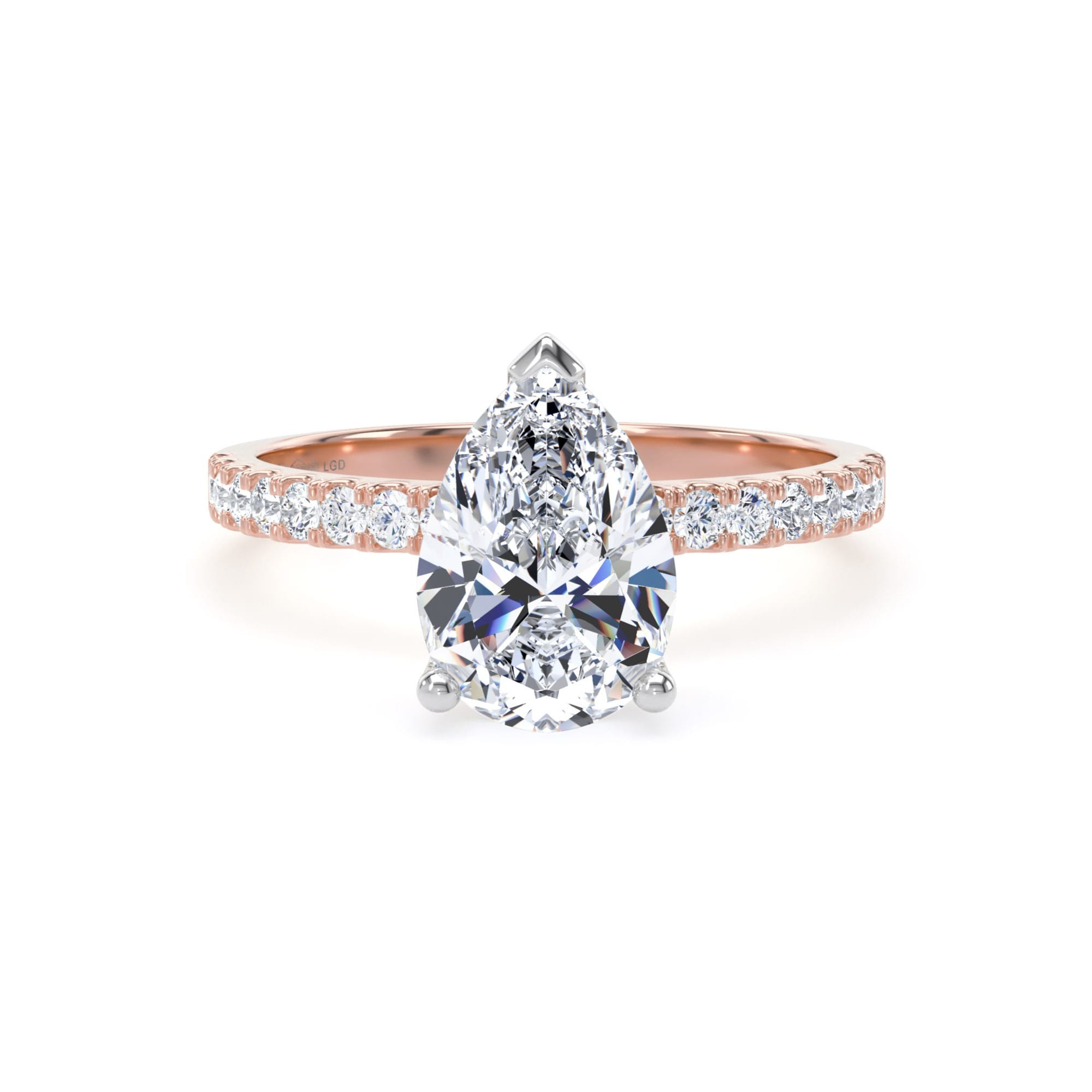 18ct Rose Gold and Platinum 1.70cttw Pear Cut Lab Grown Diamond Set Shoulder Solitaire Engagement Ring
