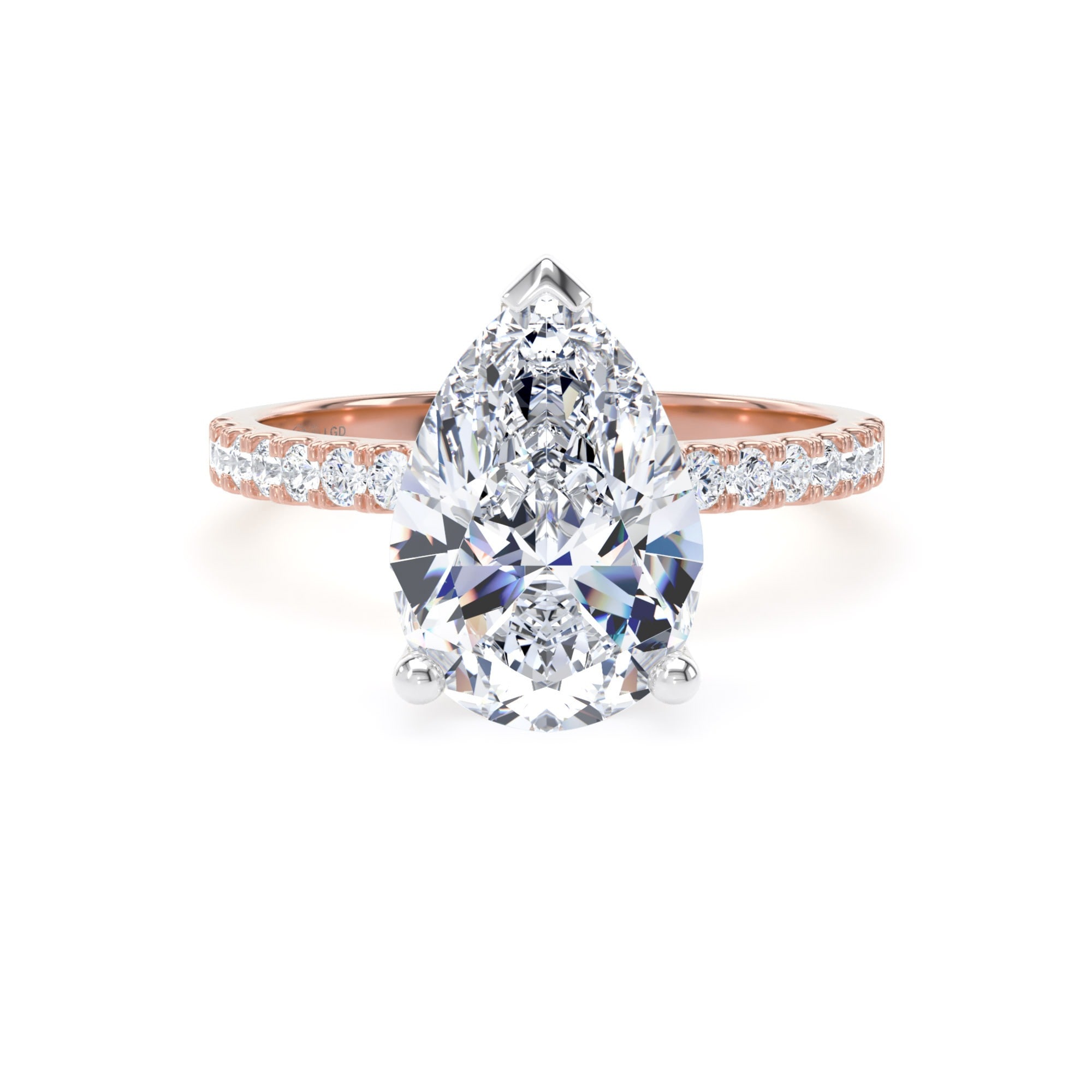18ct Rose Gold and Platinum 2.70cttw Pear Cut Lab Grown Diamond Set Shoulder Solitaire Engagement Ring