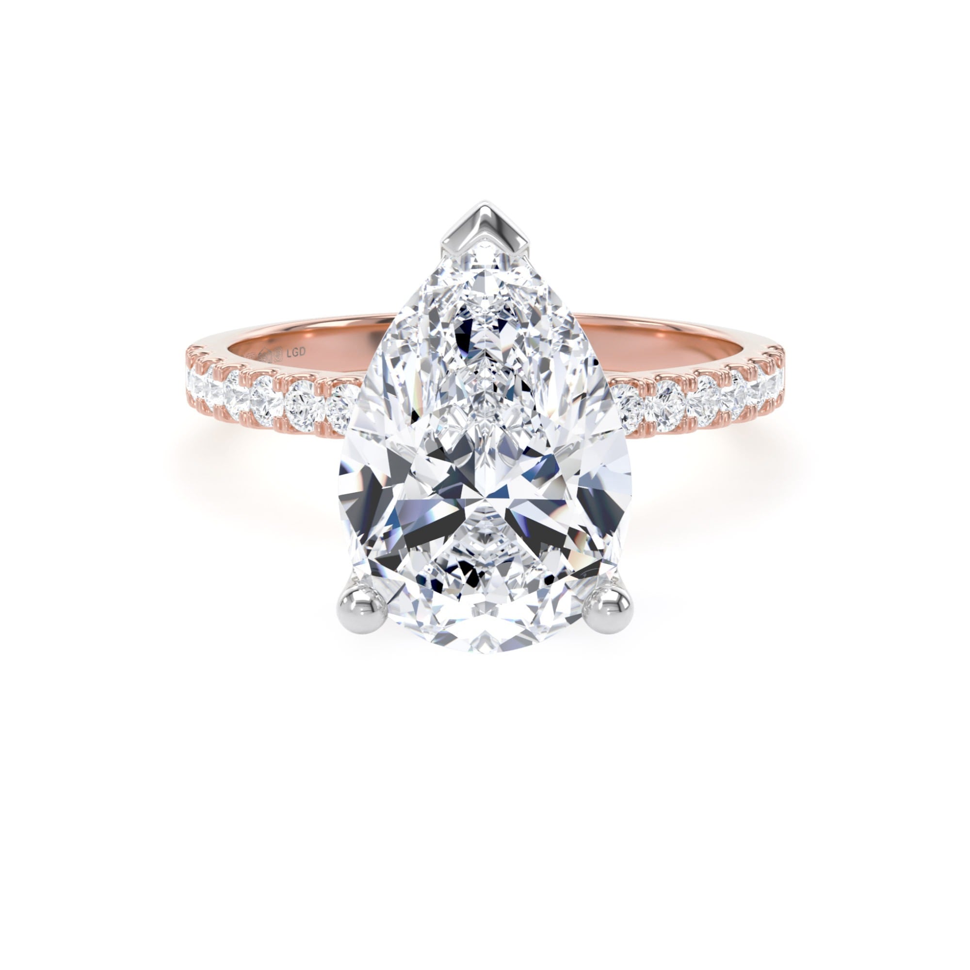 18ct Rose Gold and Platinum 3.25cttw Pear Cut Lab Grown Diamond Set Shoulder Solitaire Engagement Ring