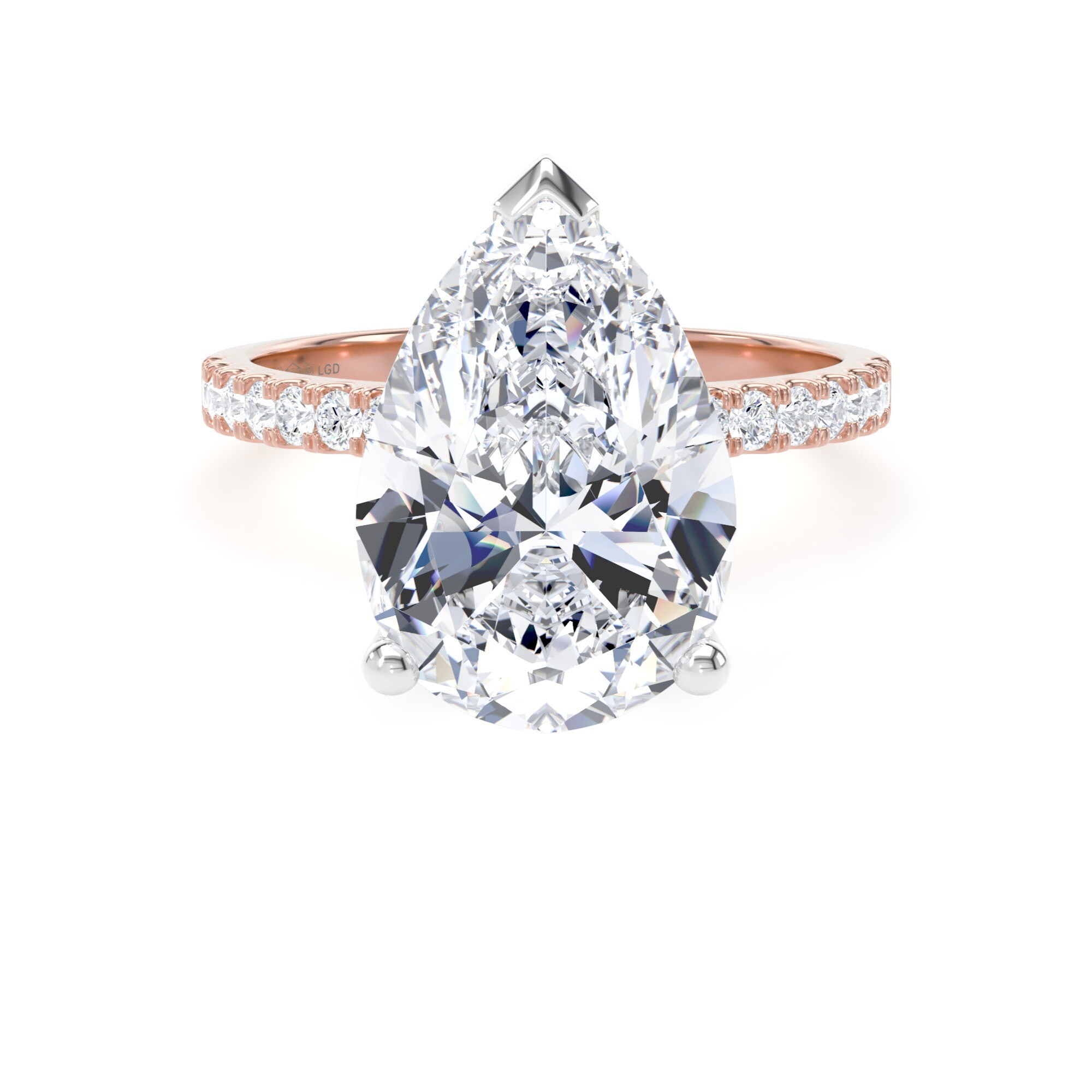 18ct Rose Gold and Platinum 4.25cttw Pear Cut Lab Grown Diamond Set Shoulder Solitaire Engagement Ring