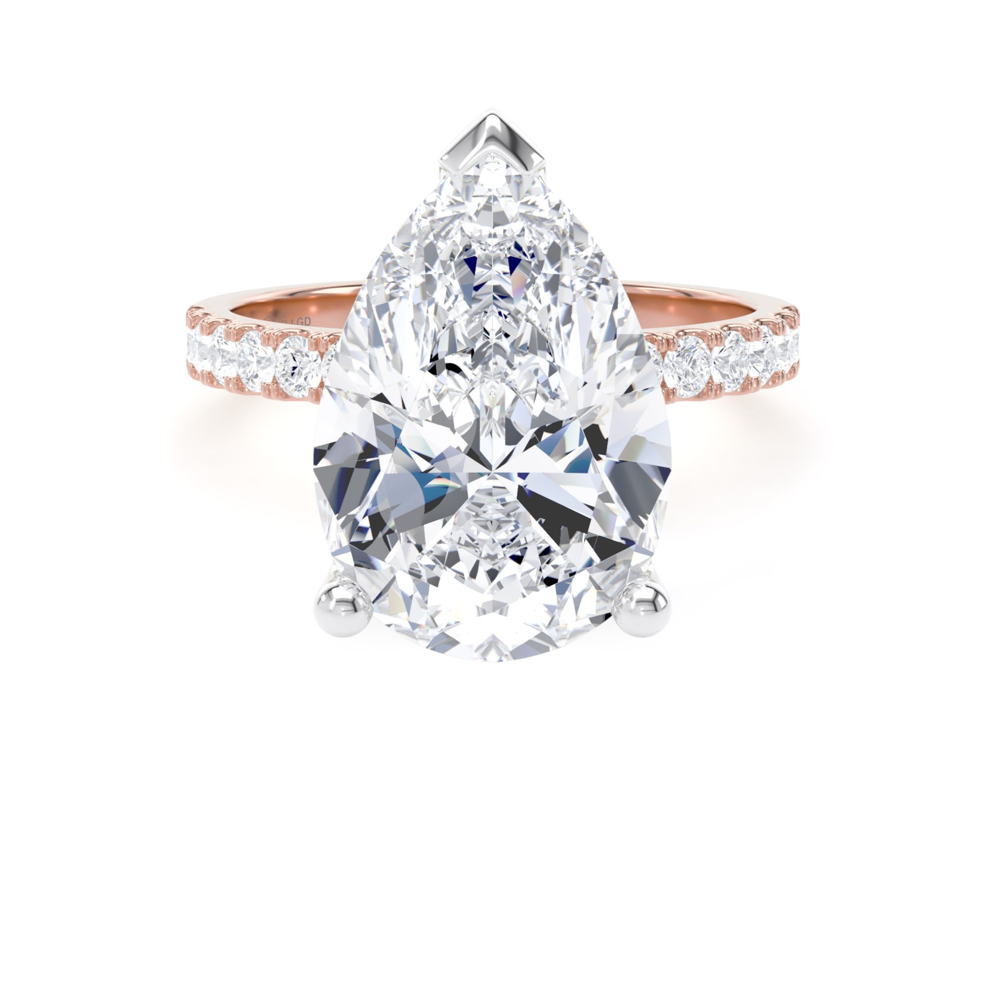 18ct Rose Gold and Platinum 5.25cttw Pear Cut Lab Grown Diamond Set Shoulder Solitaire Engagement Ring