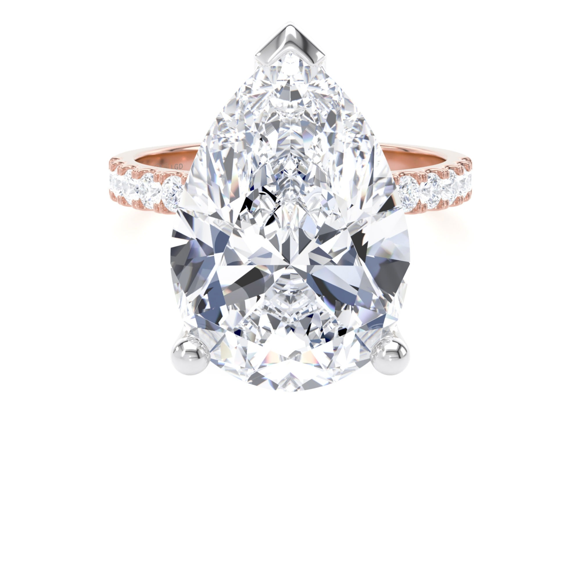18ct Rose Gold and Platinum 7.25cttw Pear Cut Lab Grown Diamond Set Shoulder Solitaire Engagement Ring