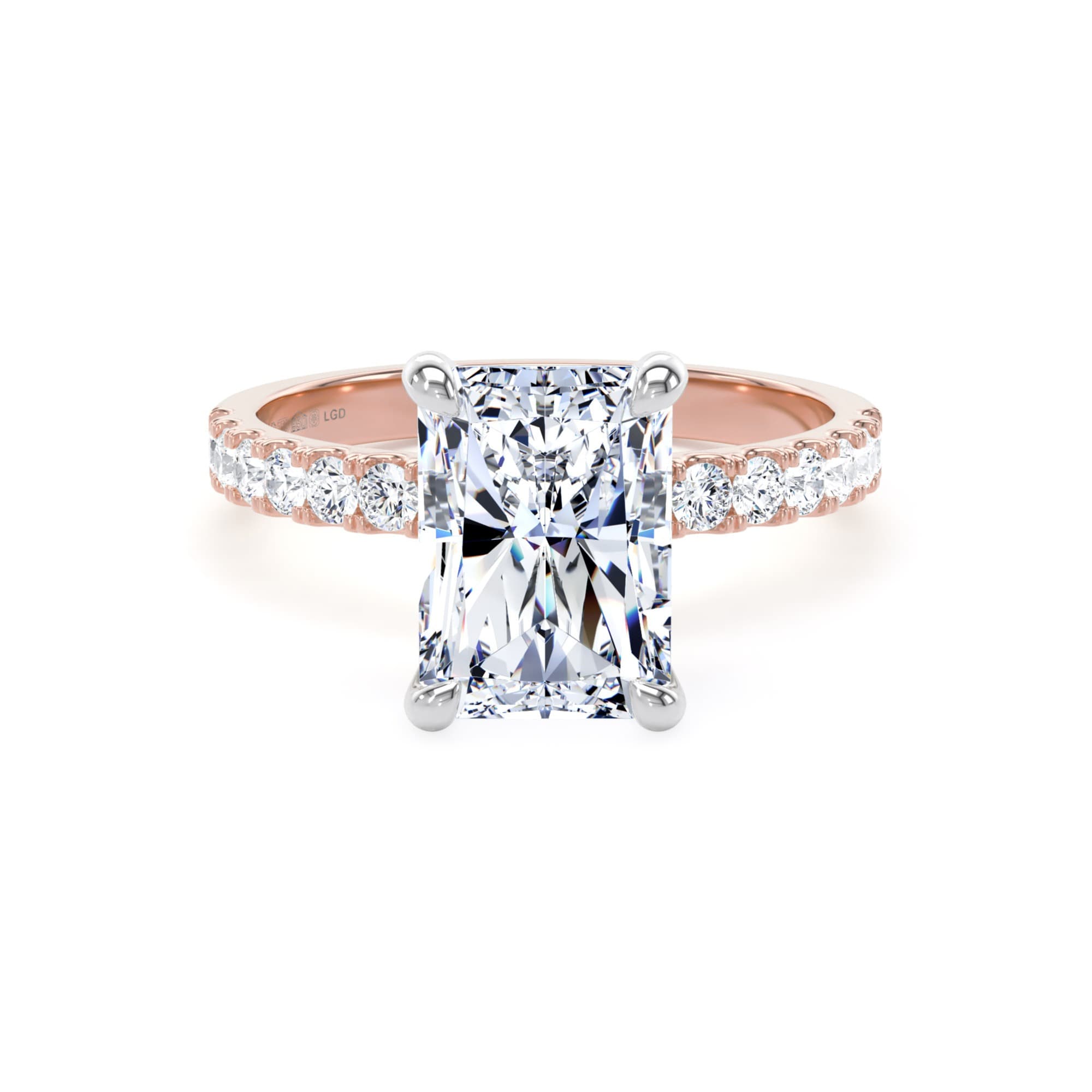 18ct Rose Gold and Platinum 3.25cttw Radiant Cut Lab Grown Diamond Set Shoulder Solitaire Engagement Ring