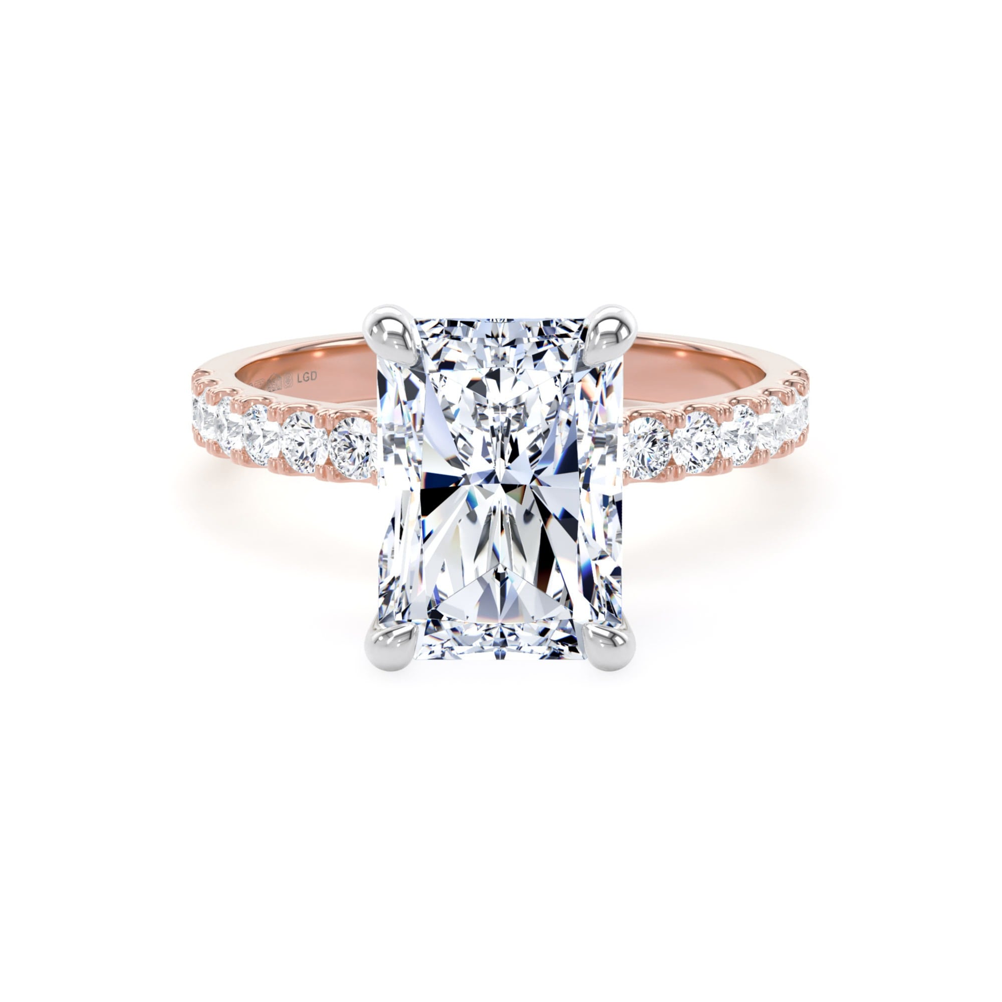 18ct Rose Gold and Platinum 4.25cttw Radiant Cut Lab Grown Diamond Set Shoulder Solitaire Engagement Ring
