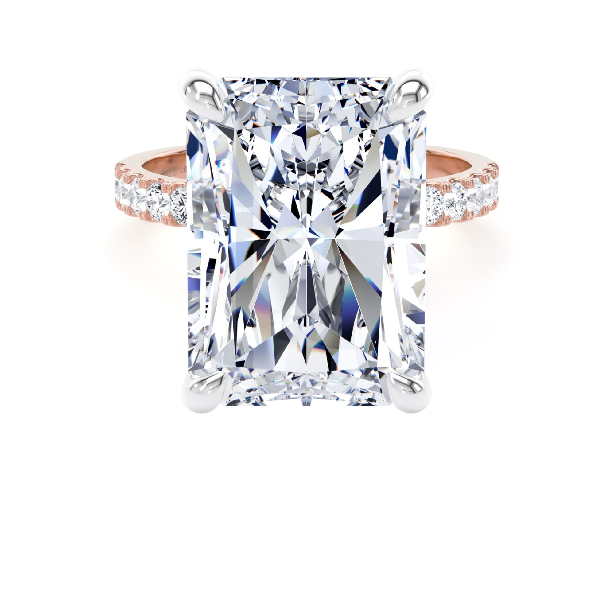 18ct Rose Gold and Platinum 10.25cttw Radiant Cut Lab Grown Diamond Set Shoulder Solitaire Engagement Ring